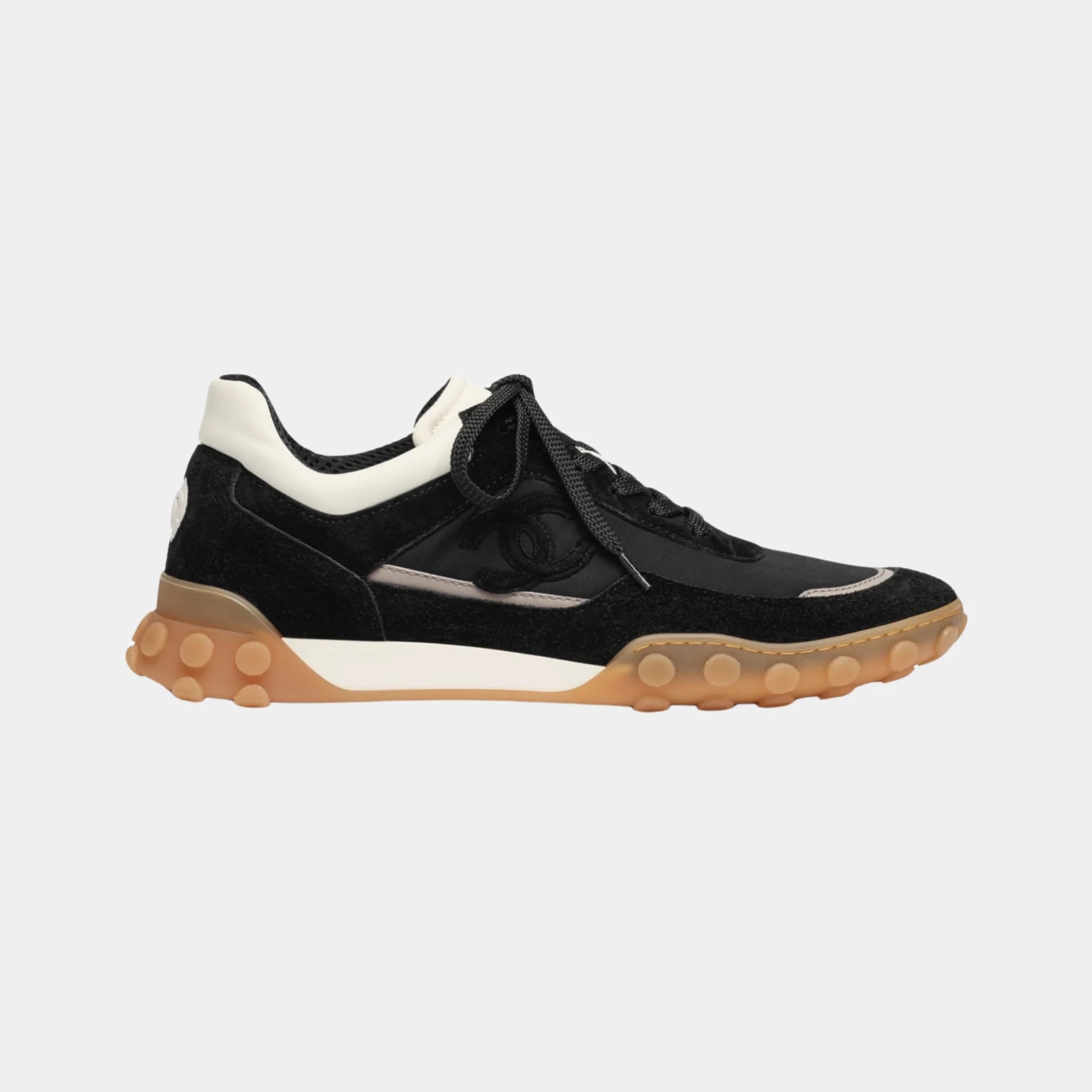 Chanel Trainers in Mixed Fibers Suede & Calfskin, Black Ivory, Side