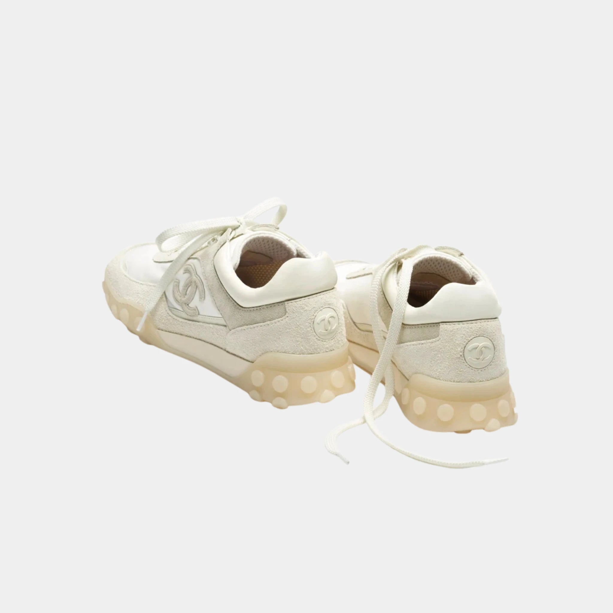 Chanel Trainers in Mixed Fibers, Suede Calfskin & Calfskin, Ivory, Back