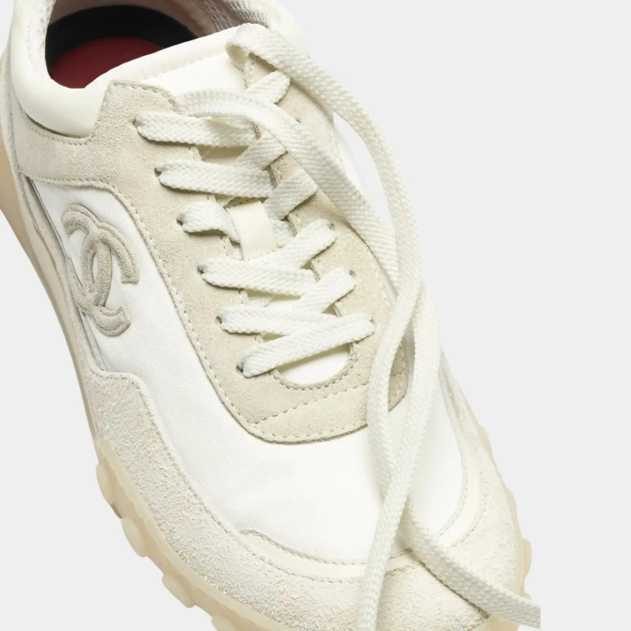 Chanel Trainers in Mixed Fibers, Suede Calfskin & Calfskin, Ivory, Front