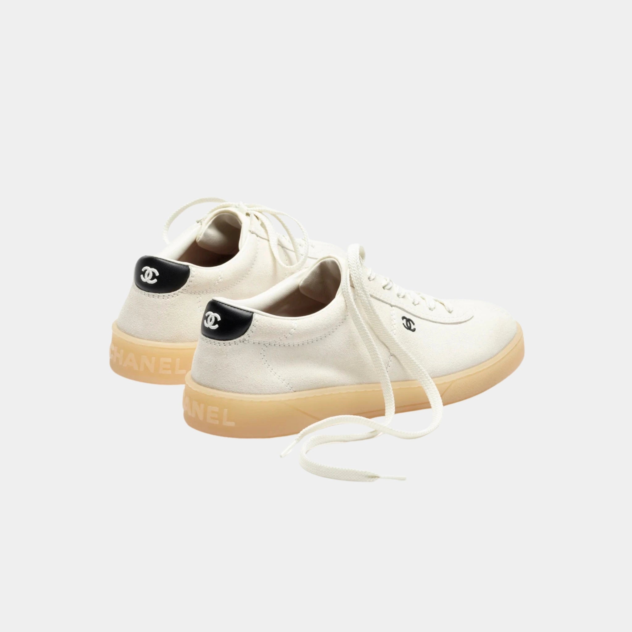 Chanel Trainers in Velvet Calfskin & Calfskin, White, Black, Back