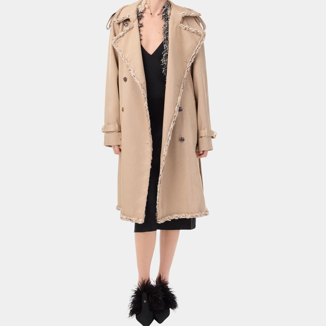 Chanel Trench Coat Wool in Oatmeal, Front