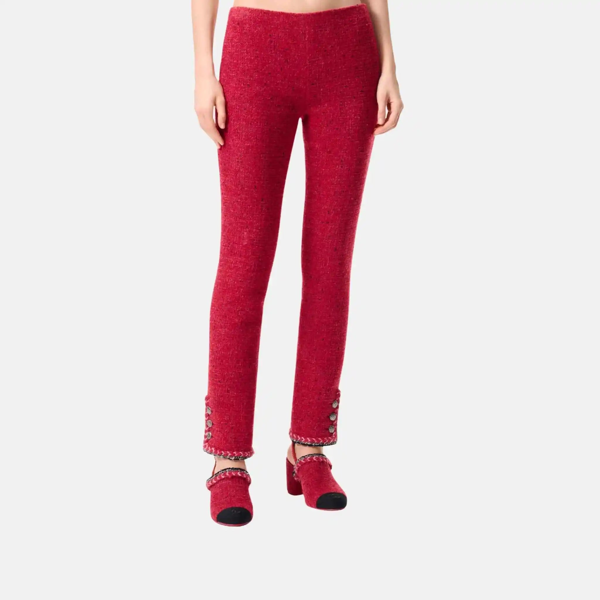 Chanel Trousers Tweed Red And Black