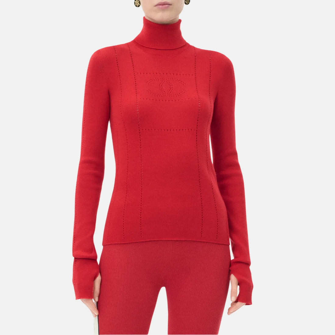 Chanel Turtleneck Wool Pullover in Red