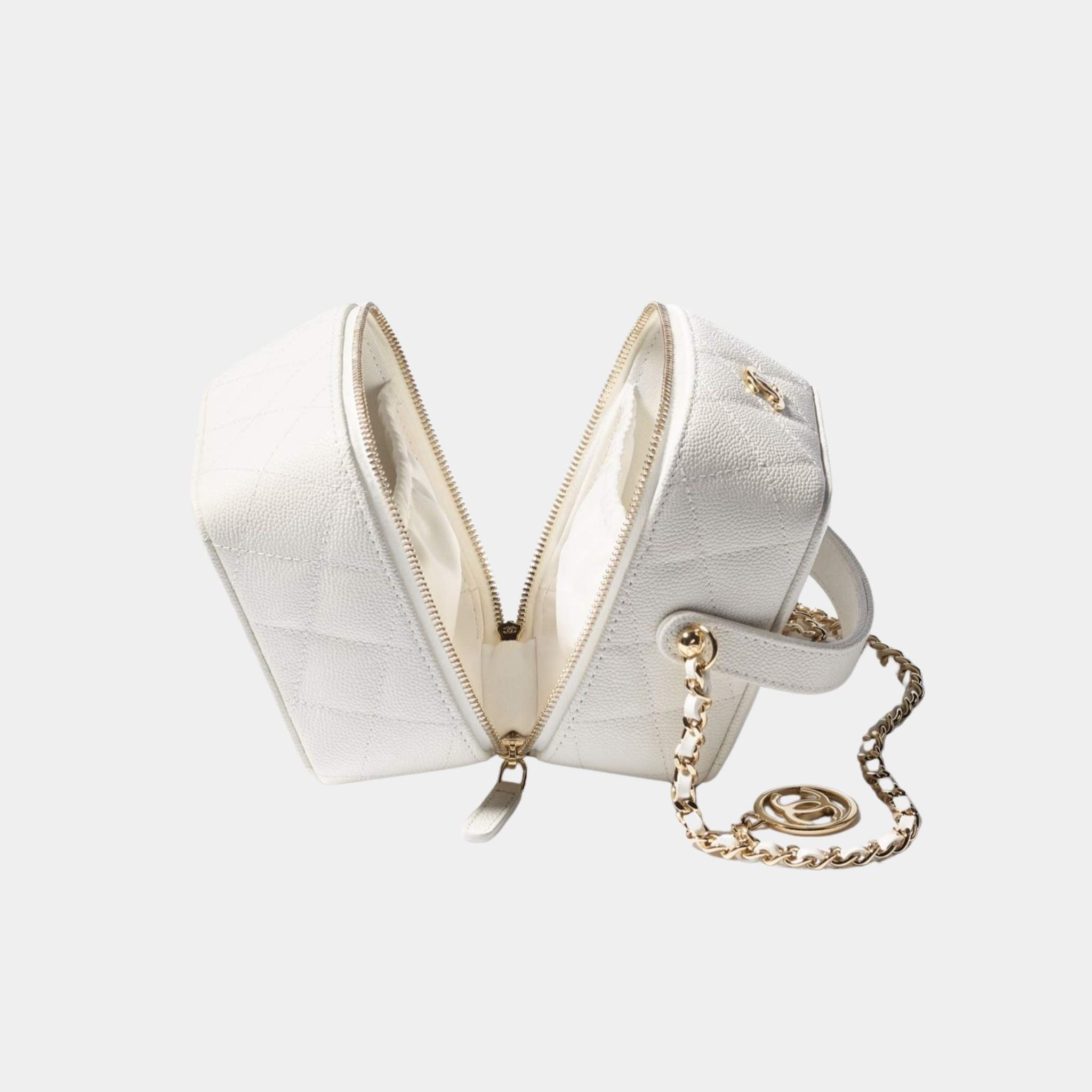 Chanel Vanity with Chain in Grained Calfskin and Gold Tone Metal, White, Top