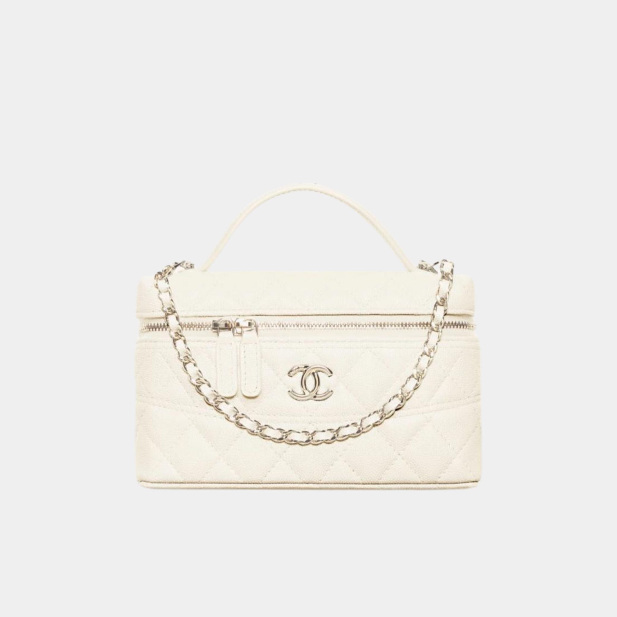 Chanel Vanity with Chain in Grained Calfskin and Gold Toned Metal, Ecru