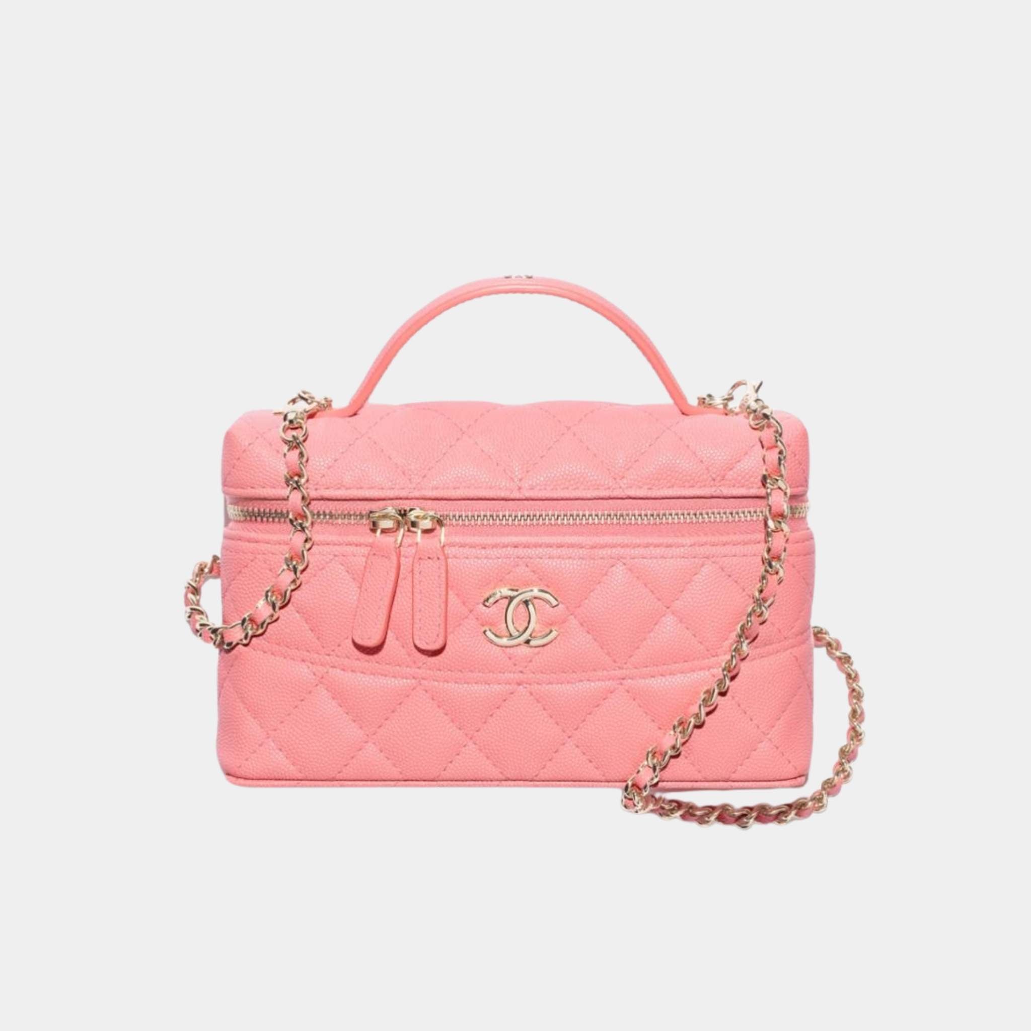 Chanel Vanity with Chain in Grained Calfskin and Gold Toned Metal, Light Pink