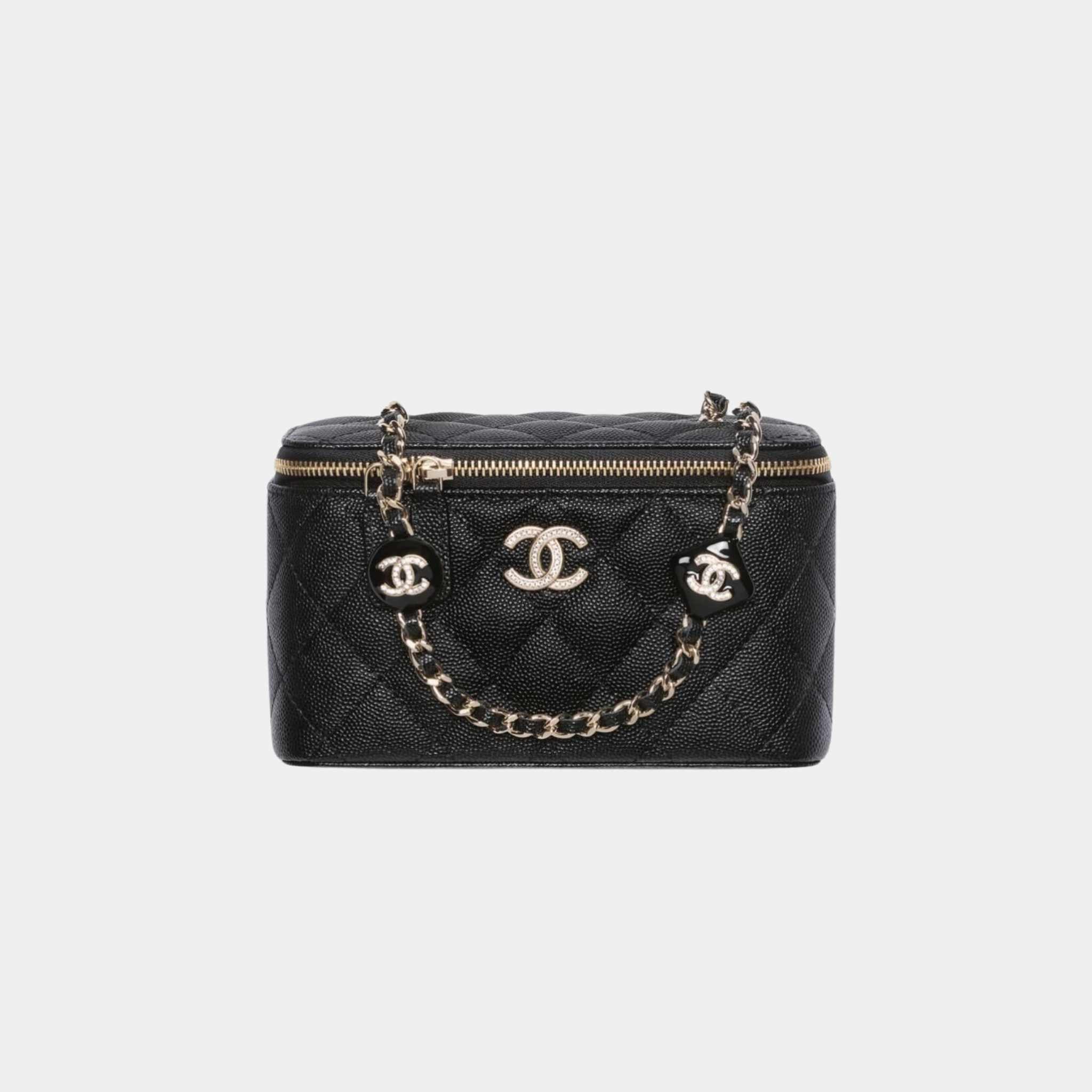 Chanel Vanity with Chain in Shiny Grained Calfskin and Enamel, Black