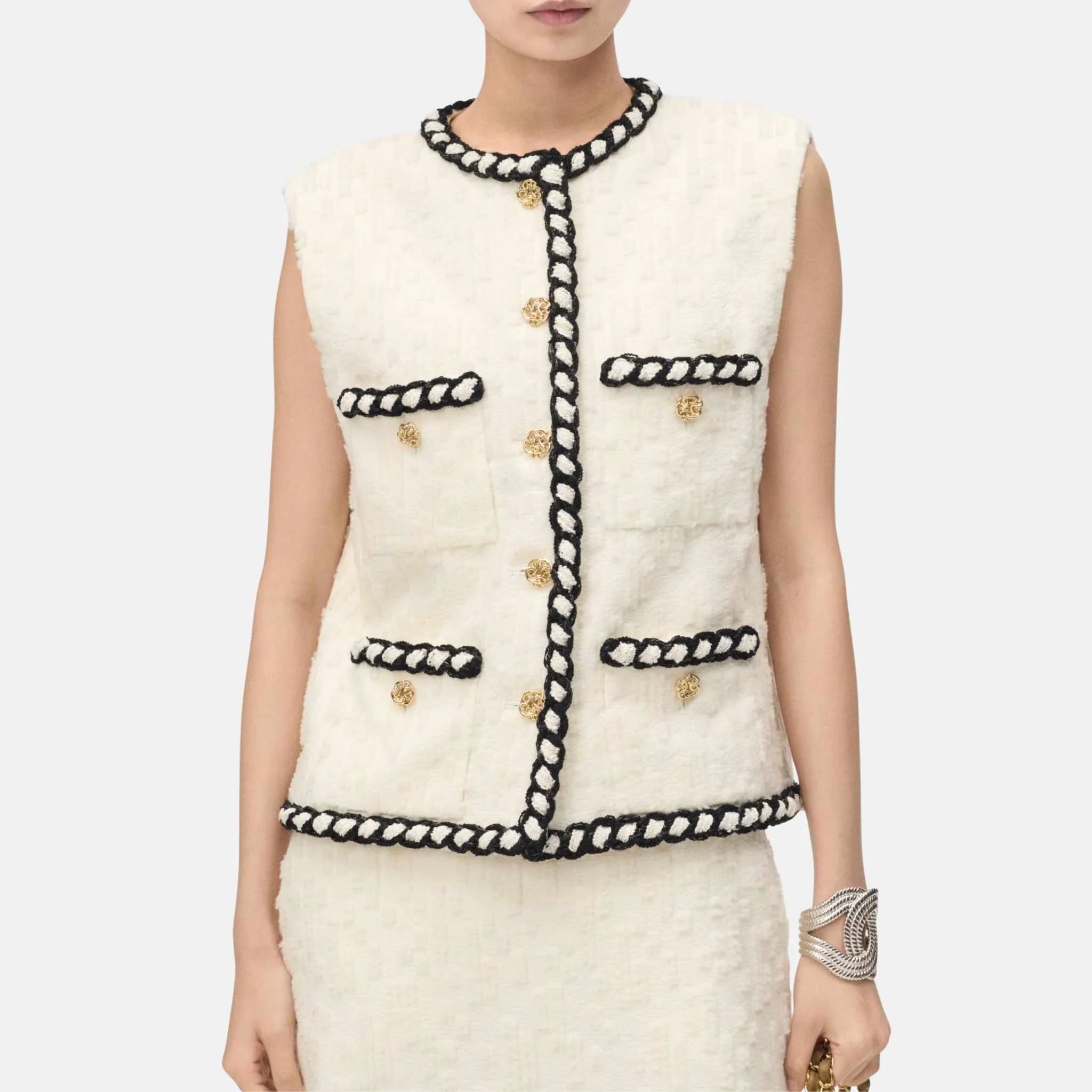 Vest Wool Tweed Ivory