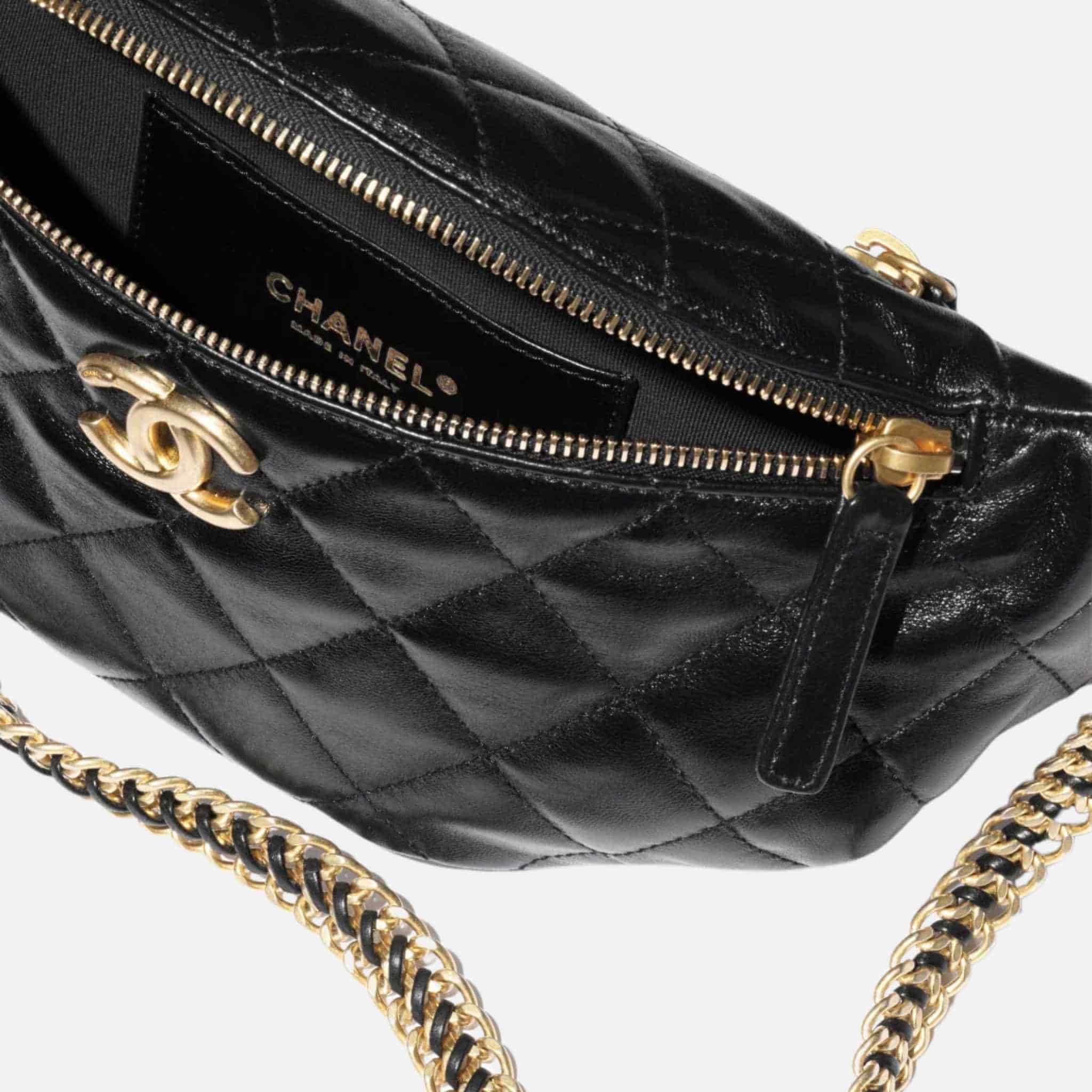 Chanel Waist Bag In Shiny Lambskin & Tone Metal, Inside