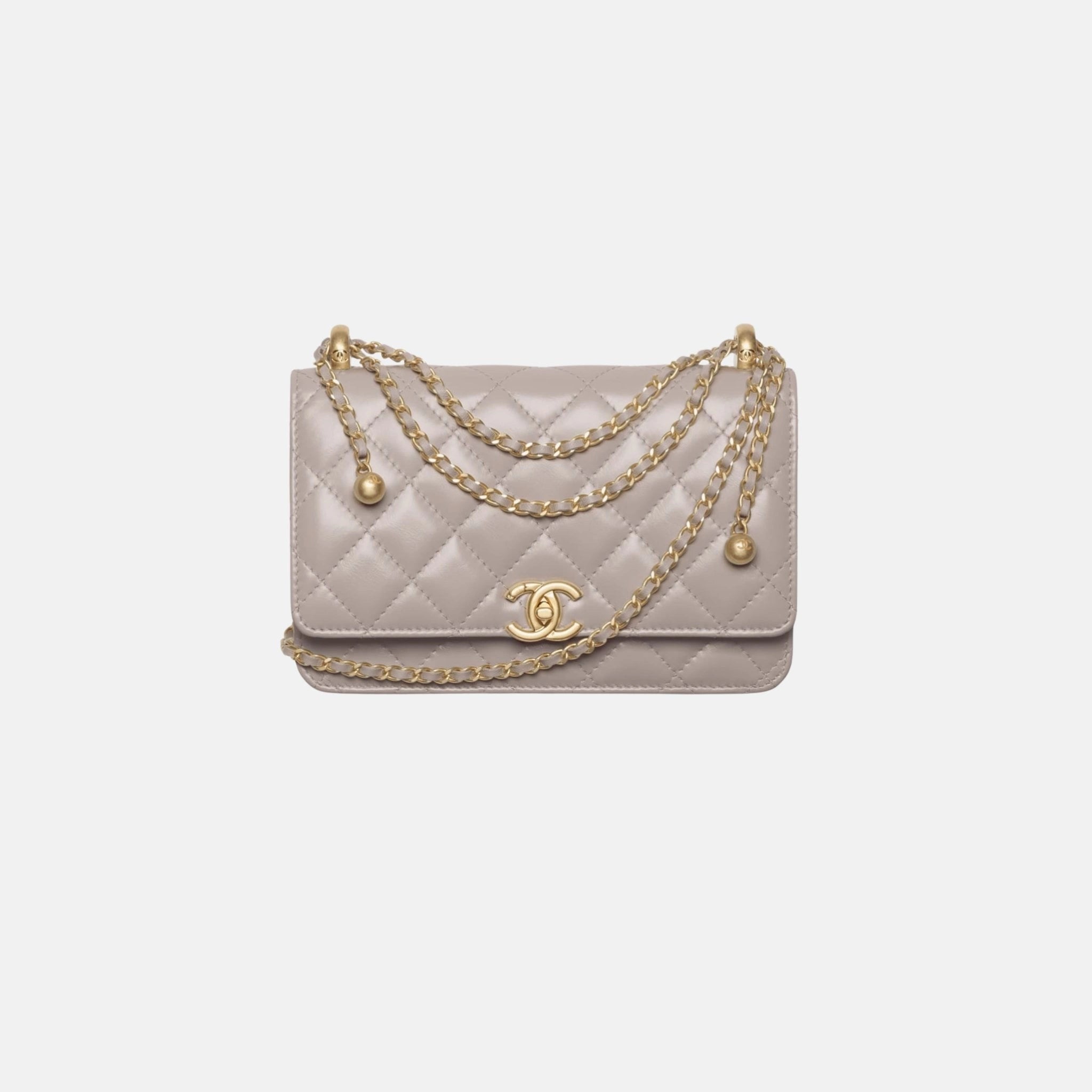 Chanel Wallet on Chain in Shiny Calfskin and Gold Tone Metal, Dark Grey, Front