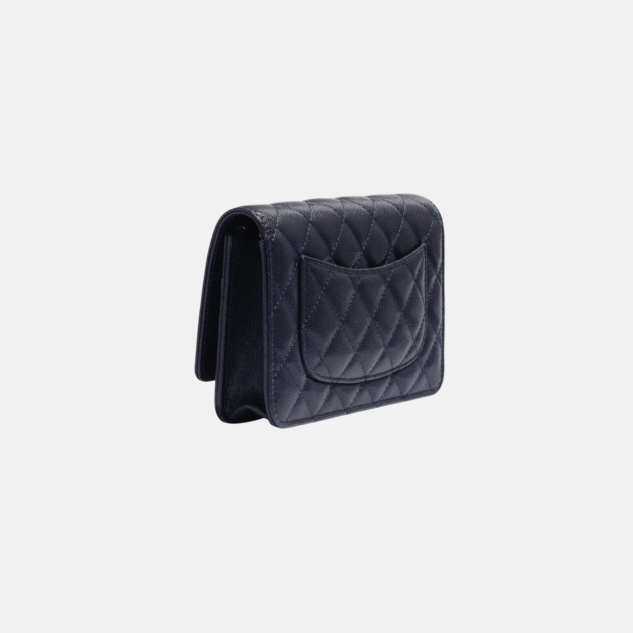 Chanel Wallet on Chain in Shiny Grained Calfskin Strass and Gold Tone, Dark Blue, Back