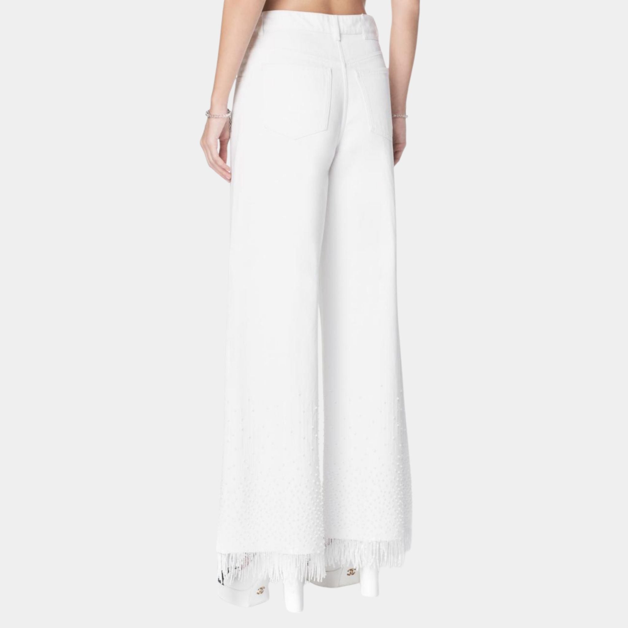 Chanel White Denim Jeans Embroidered with Beads, Back