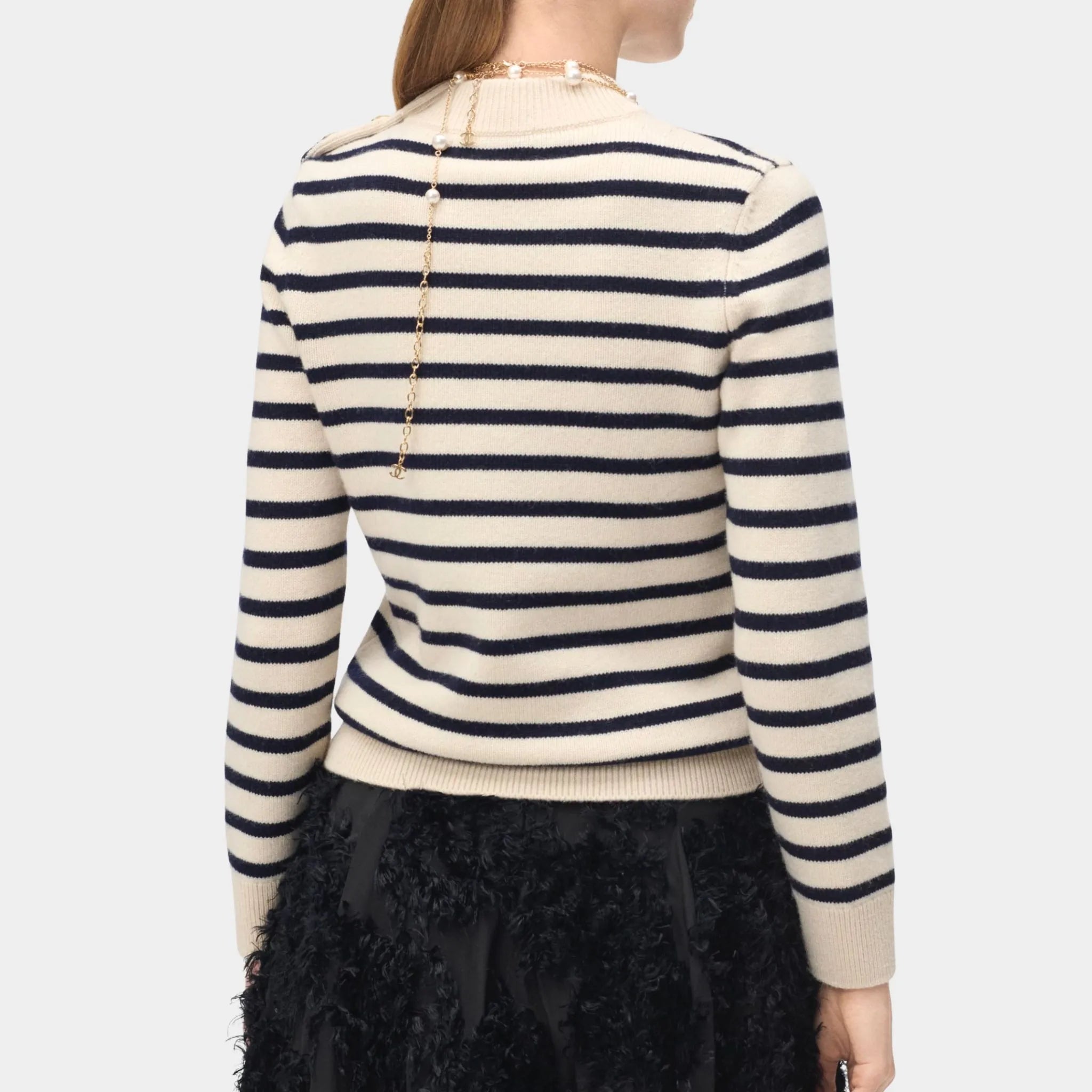 Chanel Sweater Cashmere & Wool Ecru & Dark Navy Blue