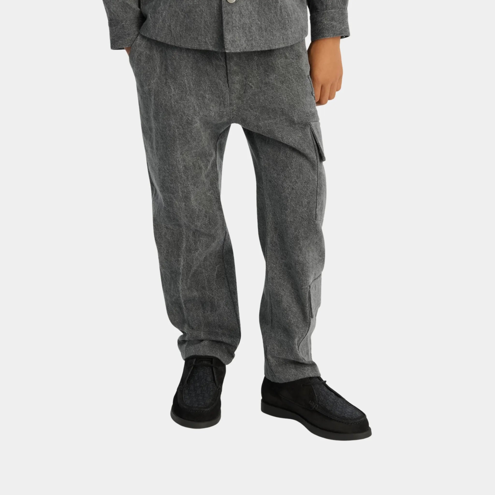 Childrens Cargo Pants Washed Gray Cotton Canvas, Model