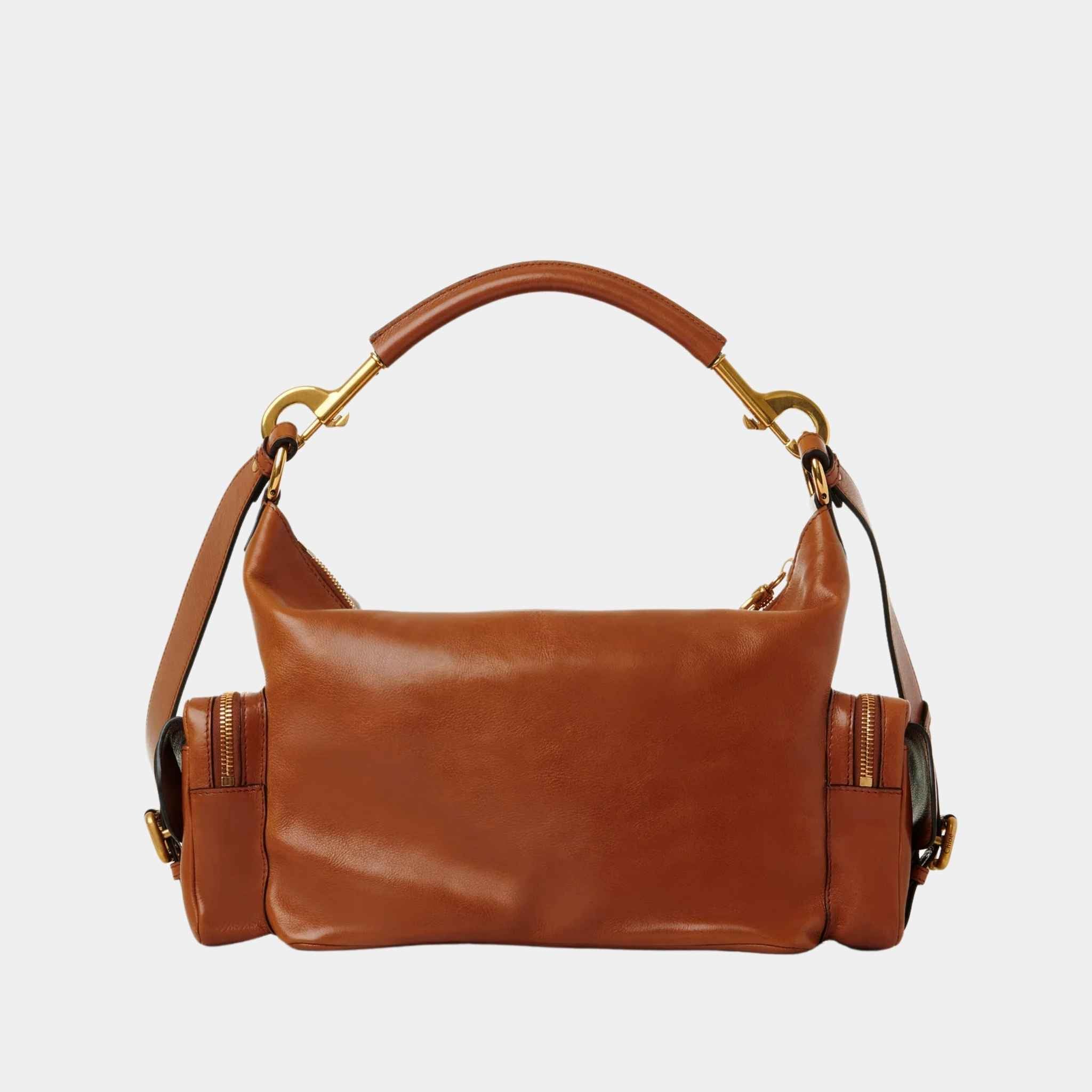 Chloe Camera Bag in Shiny Leather, Clay Brown, Back