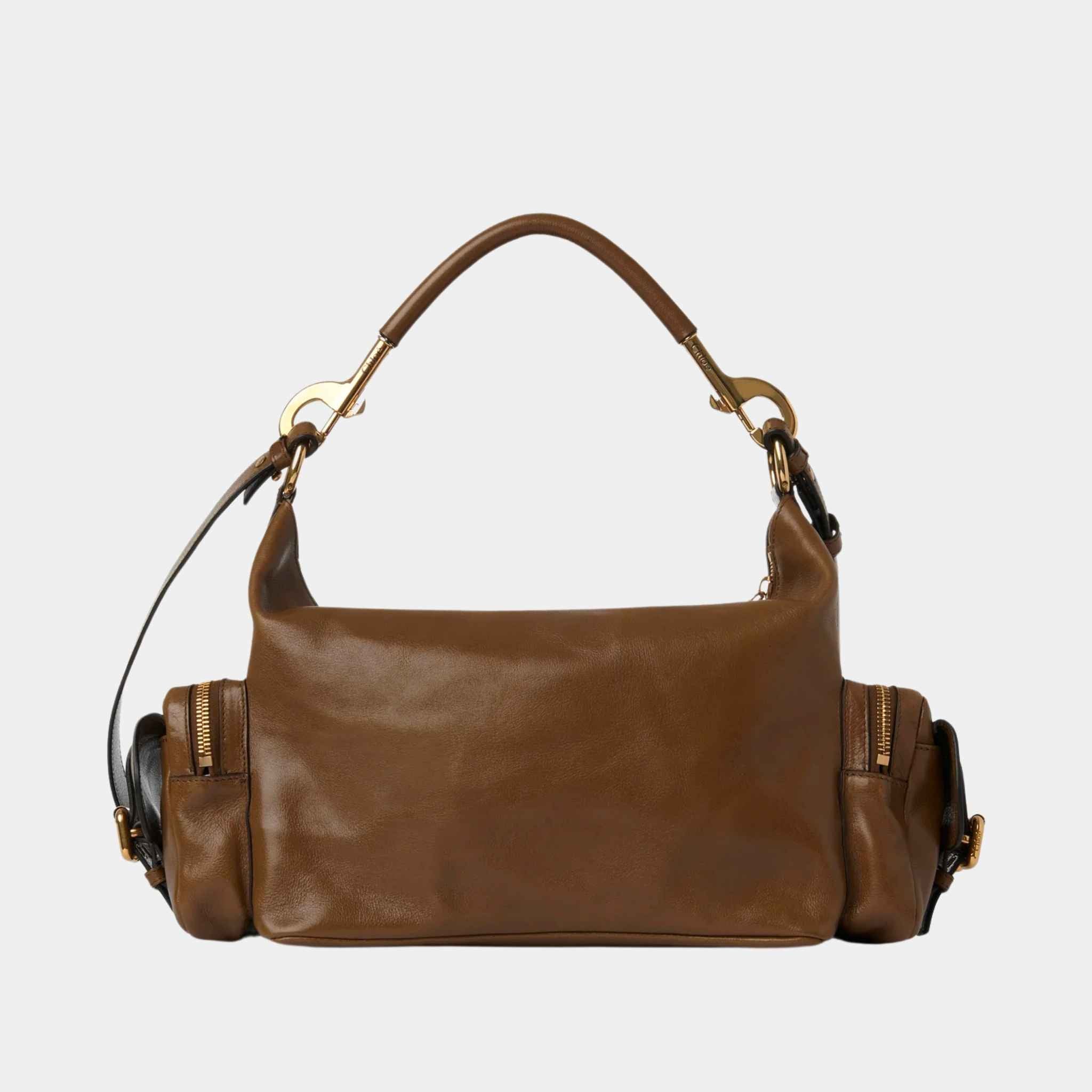 Chloe Camera Bag in Shiny Leather, Dark Khaki, Back