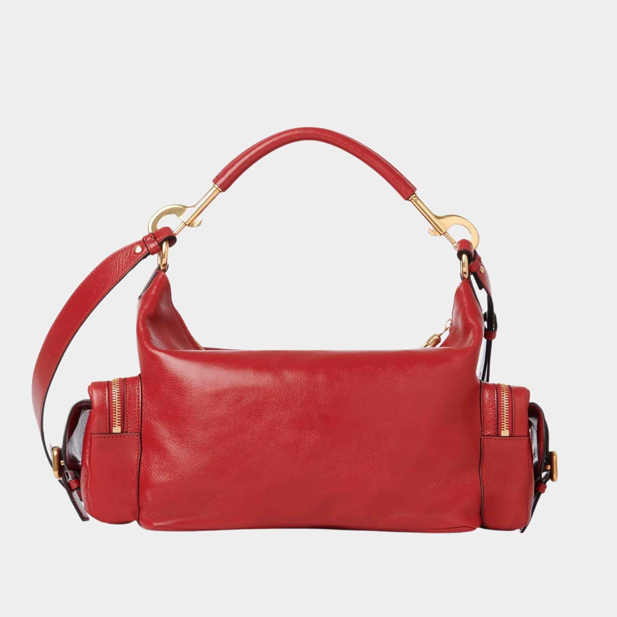 Chloe Camera Bag in Shiny Leather, Red Flame, Back
