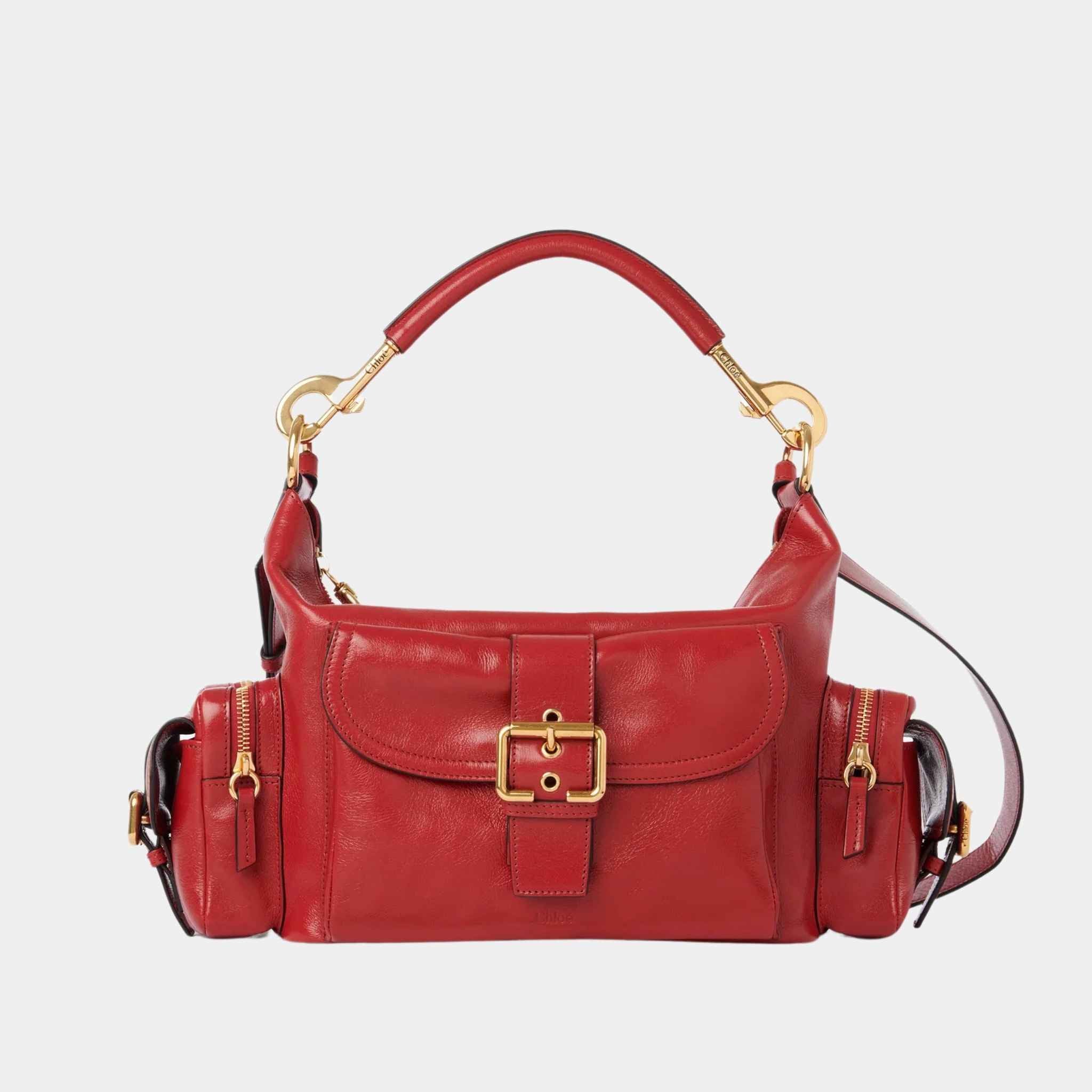 Chloe Camera Bag in Shiny Leather, Red Flame, Front