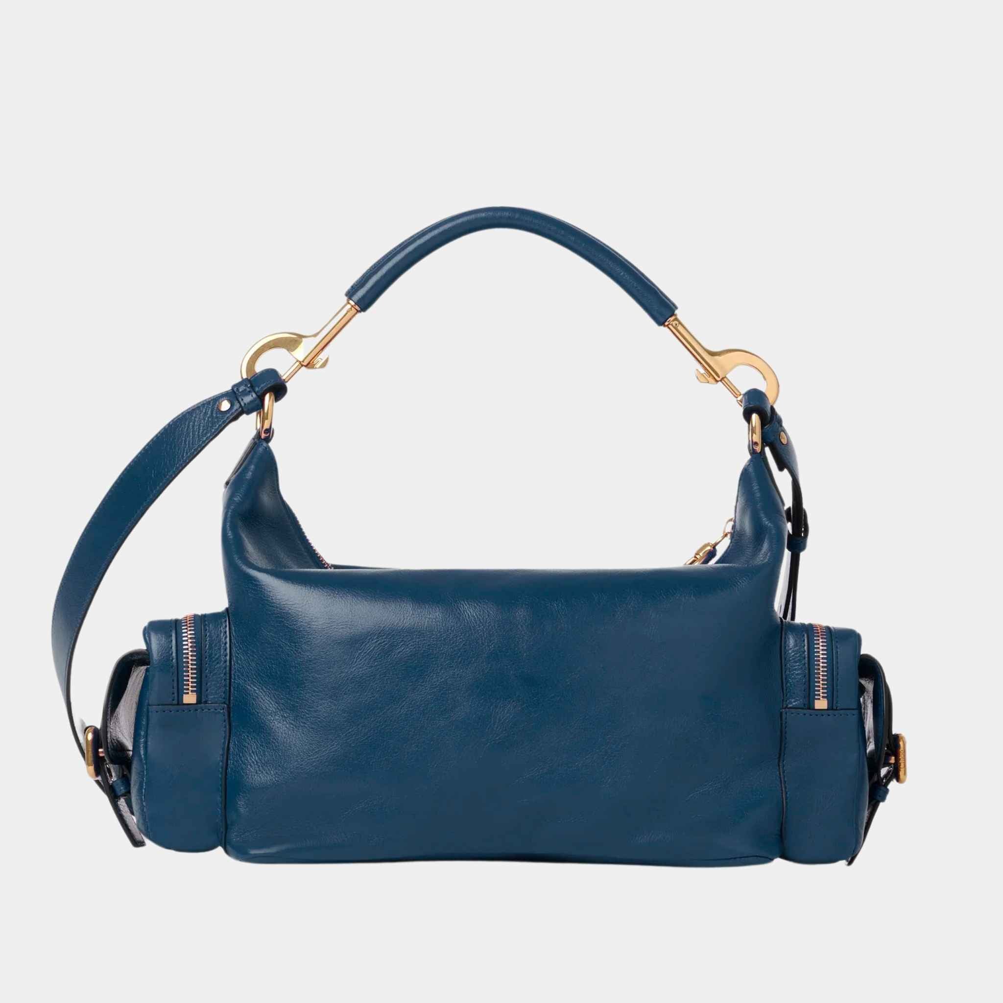 Chloe Camera Bag in Shiny Leather, Tapestry Blue, Back