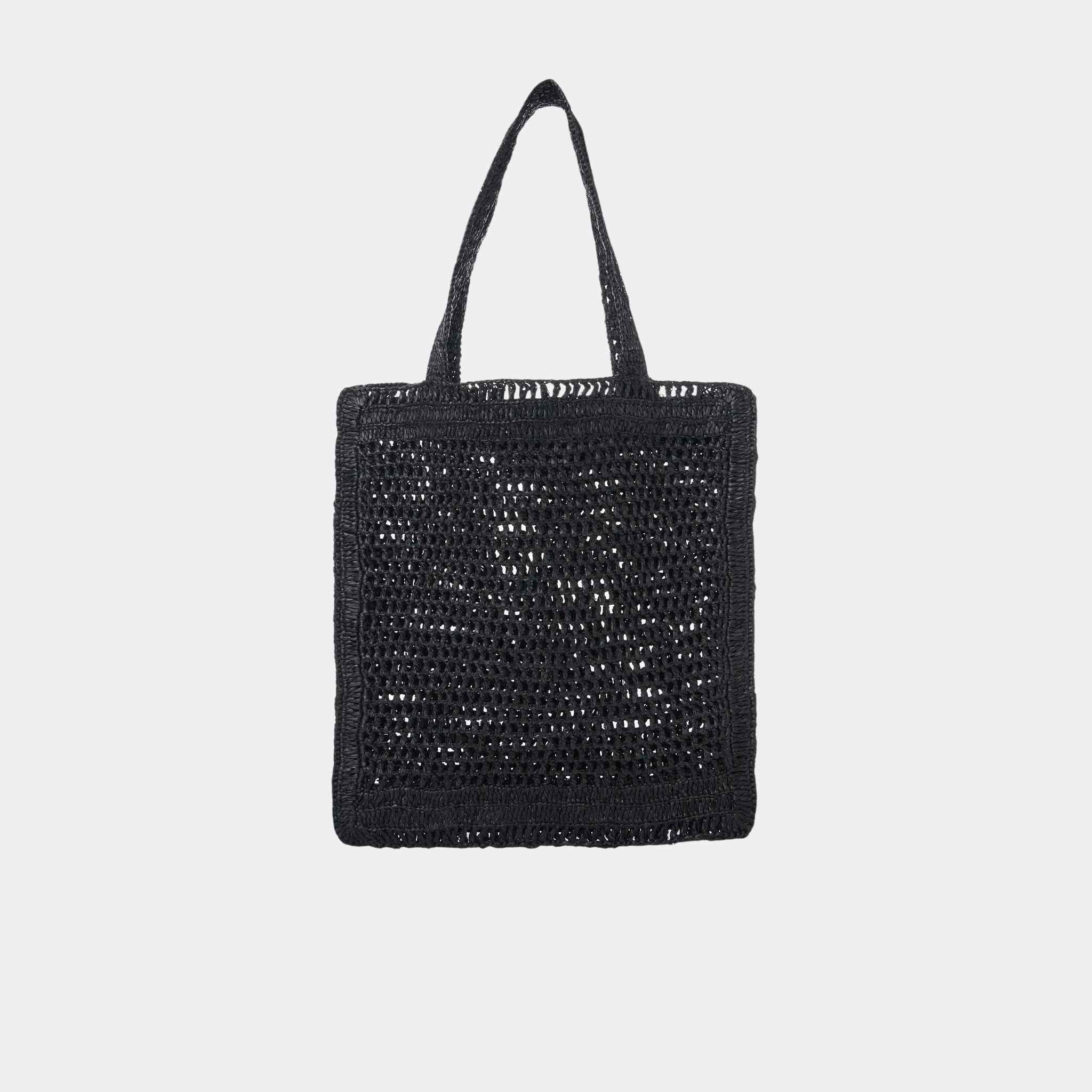 Chloe Summer Banana Tote Bag in Raffia, Black, Back