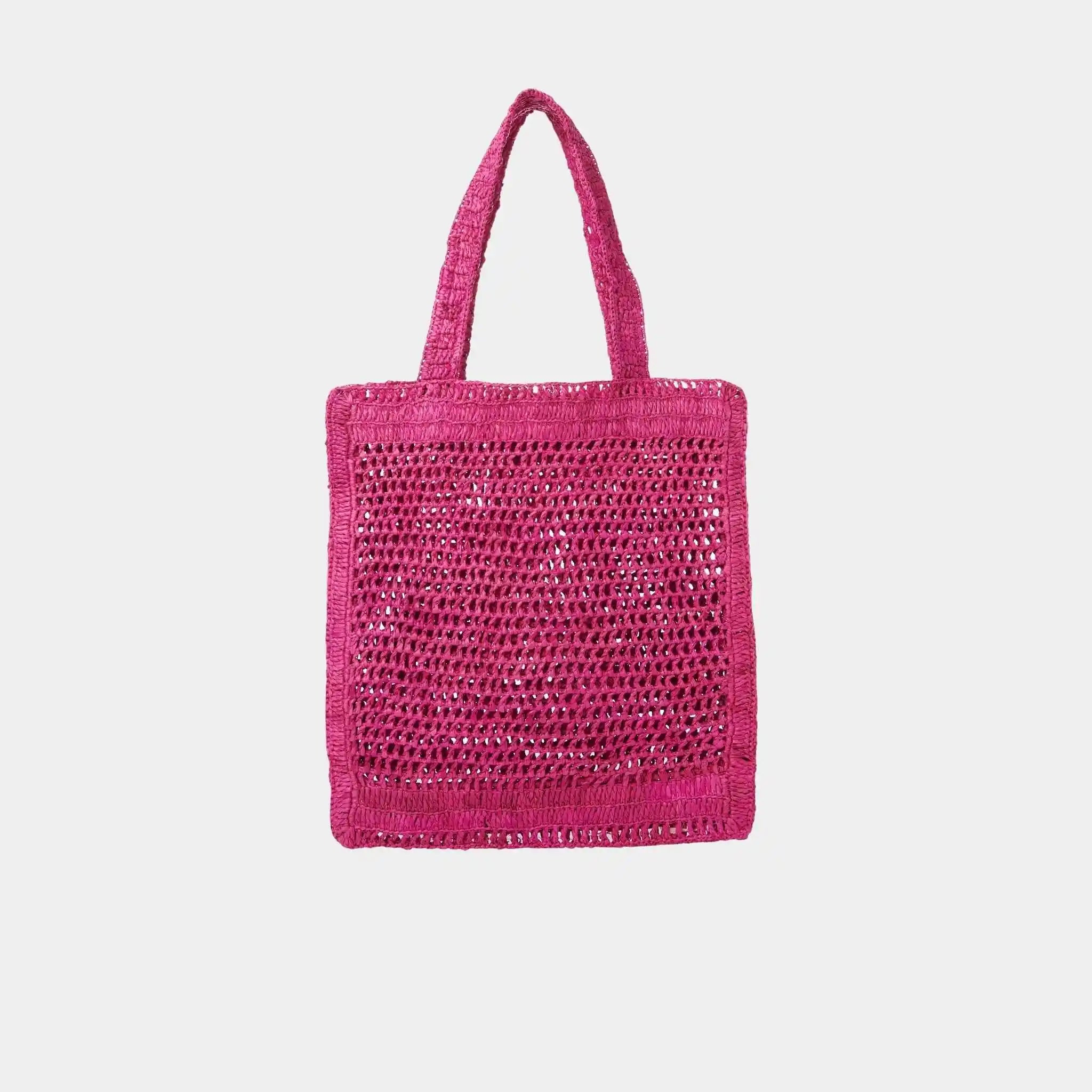 Chloe Summer Banana Tote Bag in Raffia, Rose, Back