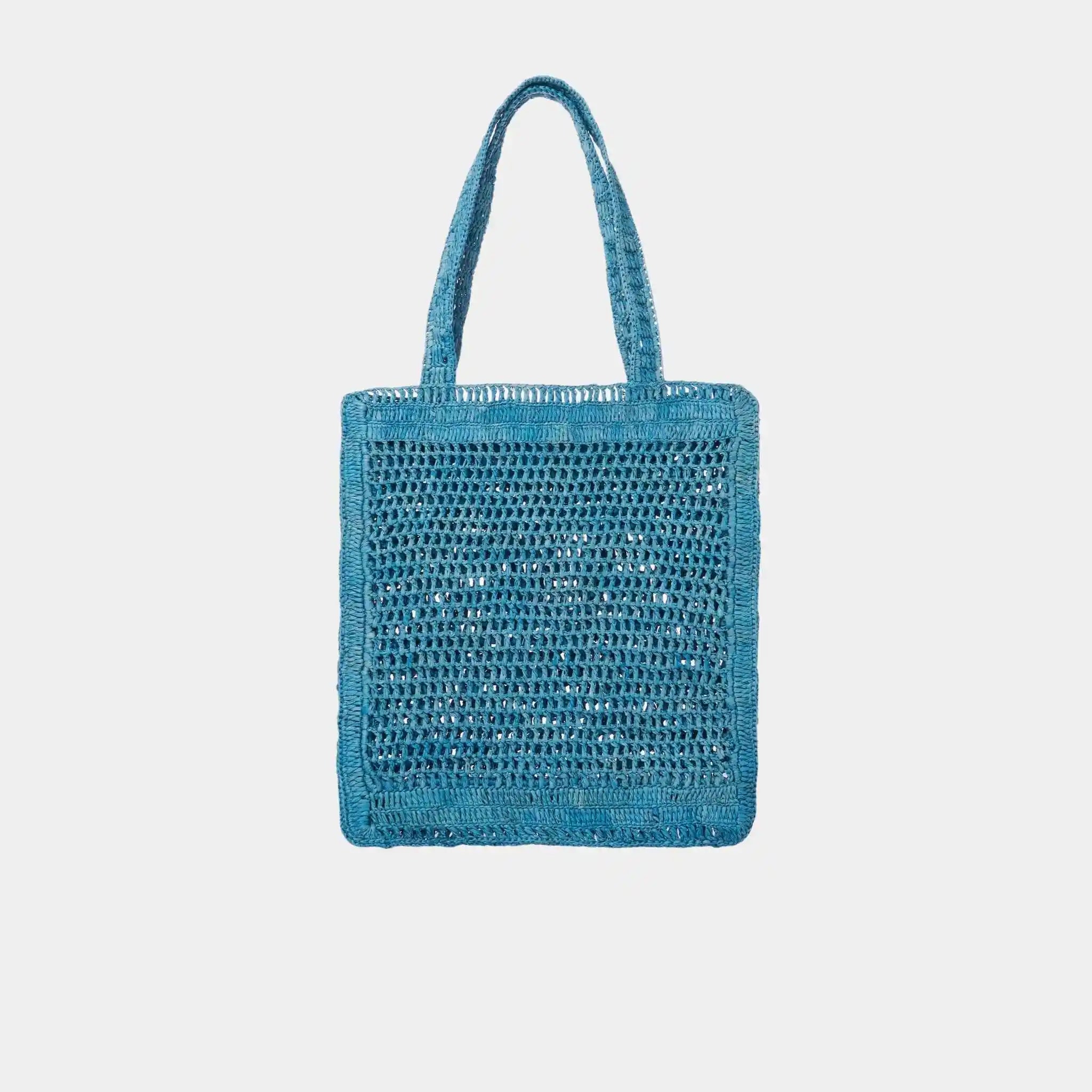 Chloe Summer Banana Tote Bag in Raffia, Stormy Sea, Back