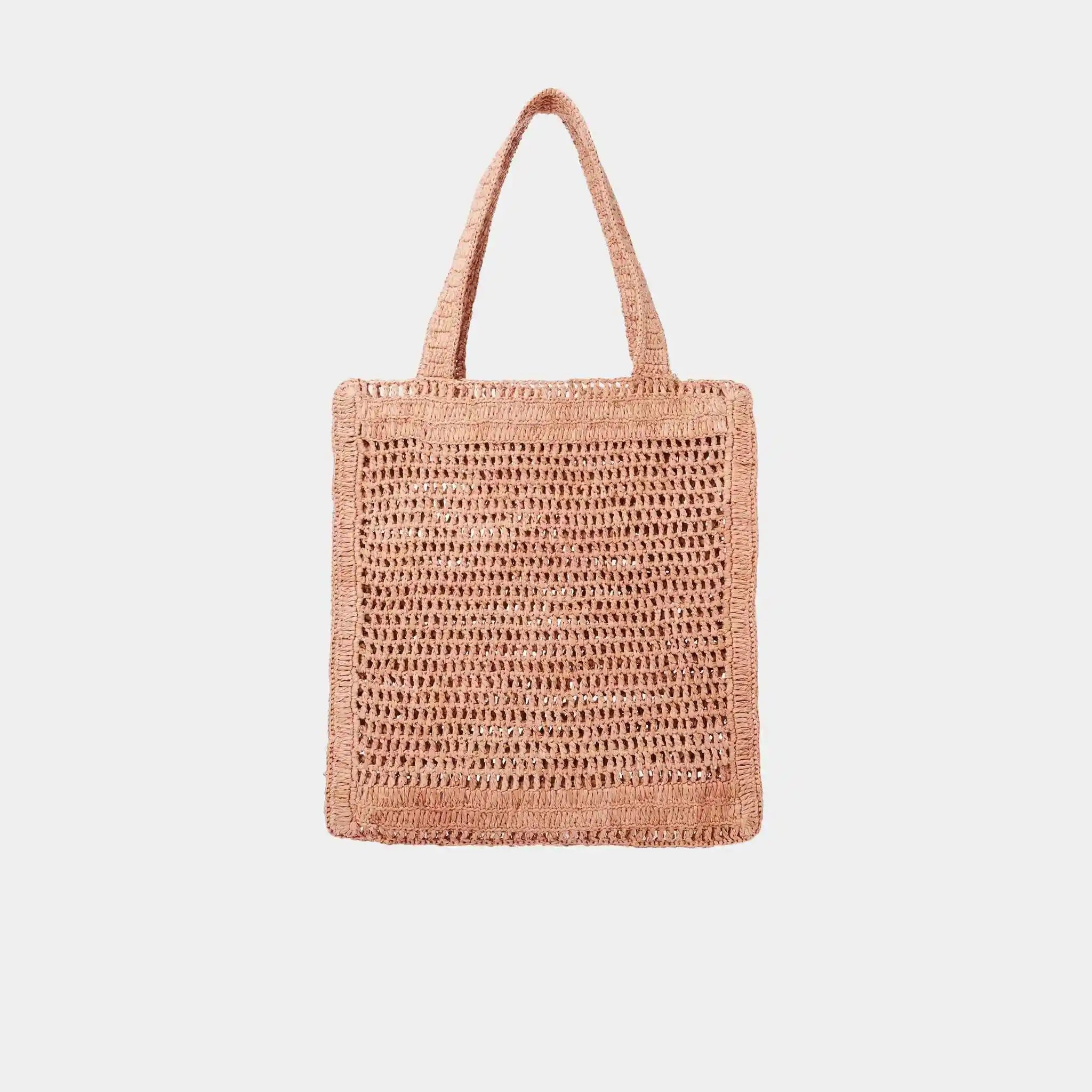 Chloe Summer Banana Tote Bag in Raffia, Beige, Back