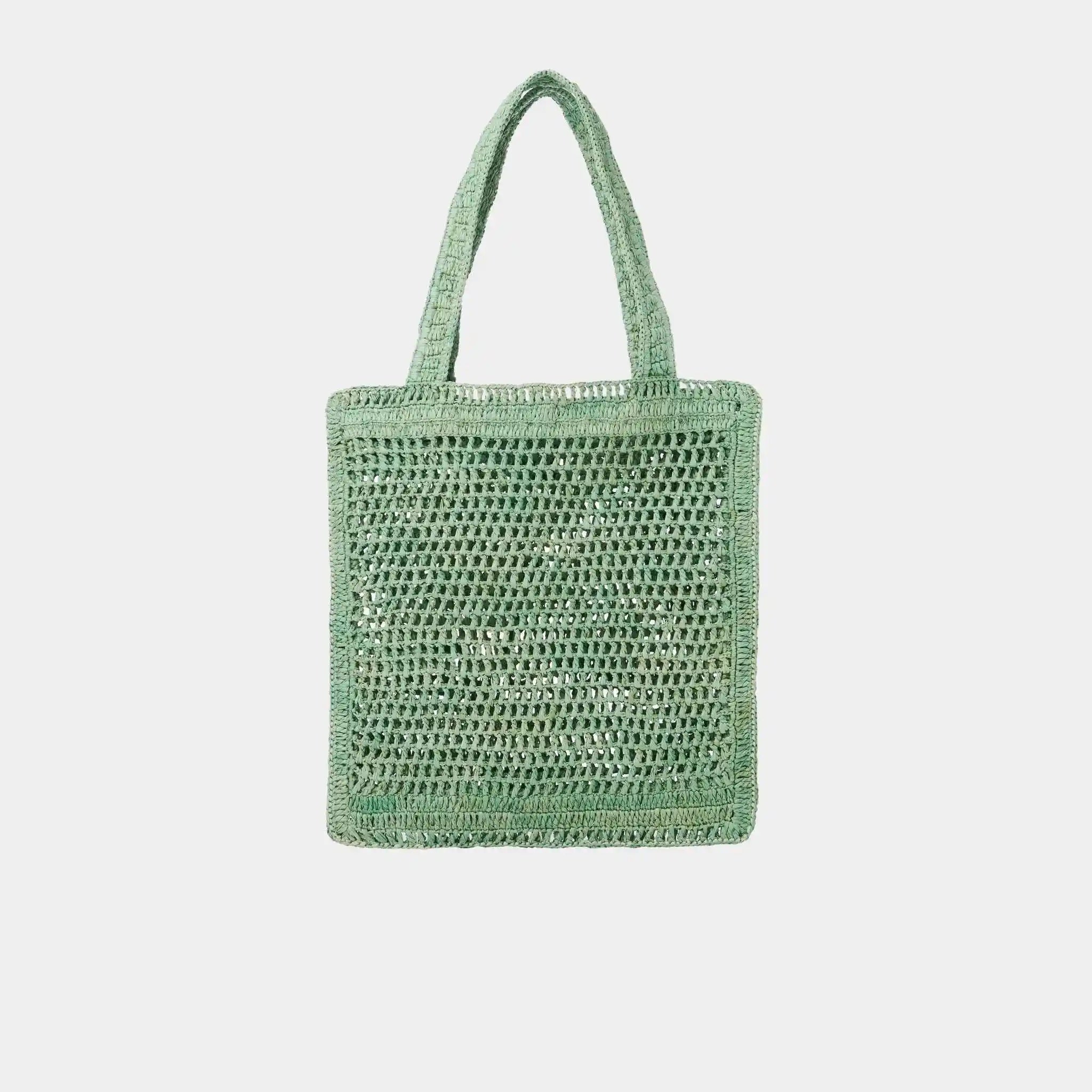 Chloe Summer Banana Tote Bag in Raffia, Green, Back