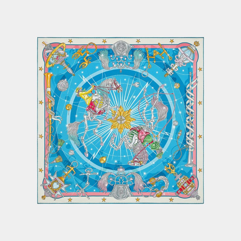 Hermes Chorus Stellarum scarf 70, Gris Perle, Bleu Azur, Front