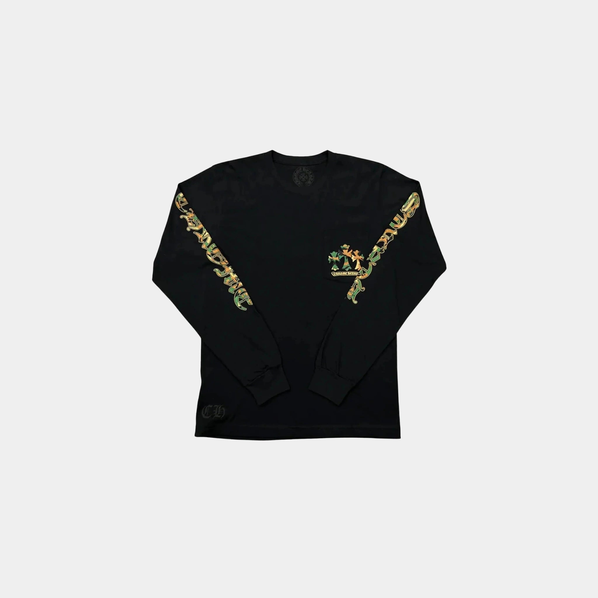 Chrome Hearts Cross & Horse Shoe Logo L/S Tee Black & Camo, Front