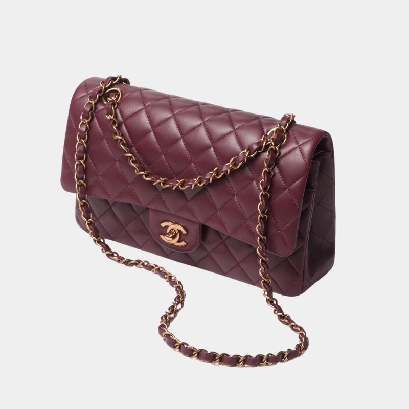 Classic 11.12 Handbag, Cruise 2024/25, Burgundy, in Lambskin & Brown Metal, Side View