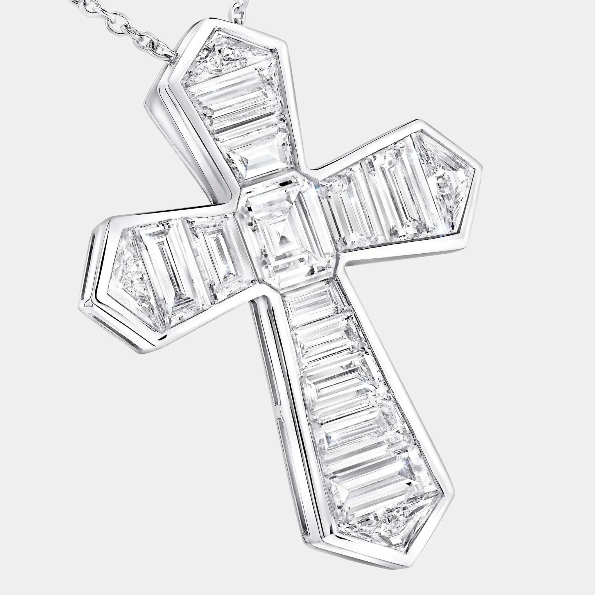 Classic Graff Baguette Cut Diamond Cross Pendant, Close