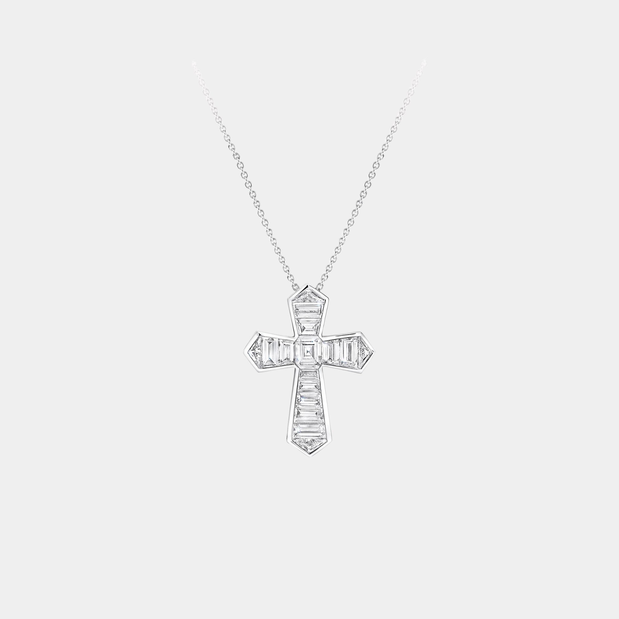 Classic Graff Baguette Cut Diamond Cross Pendant, Front