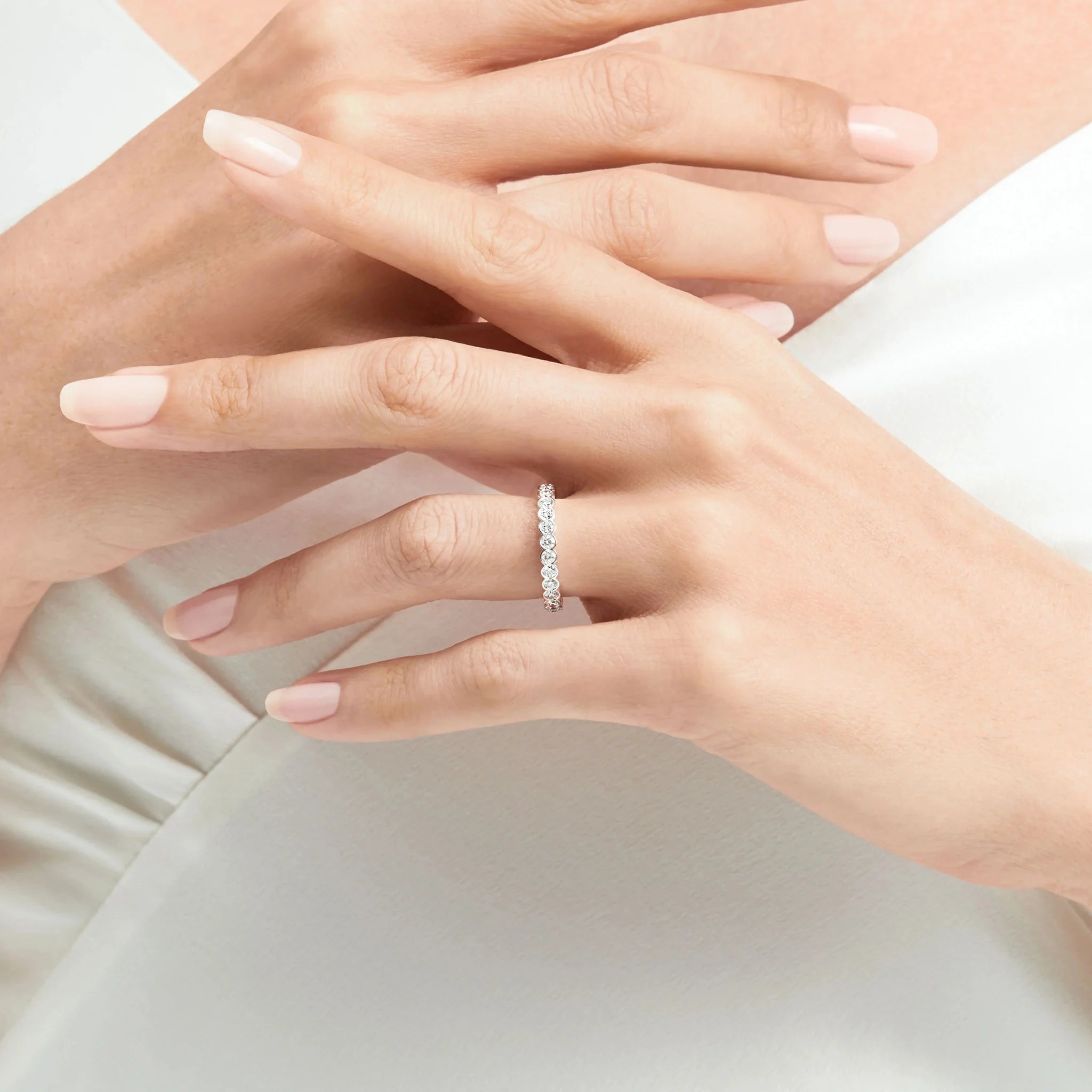 Classic Graff Bezel Set Round Diamond Wedding Band White Gold, Model