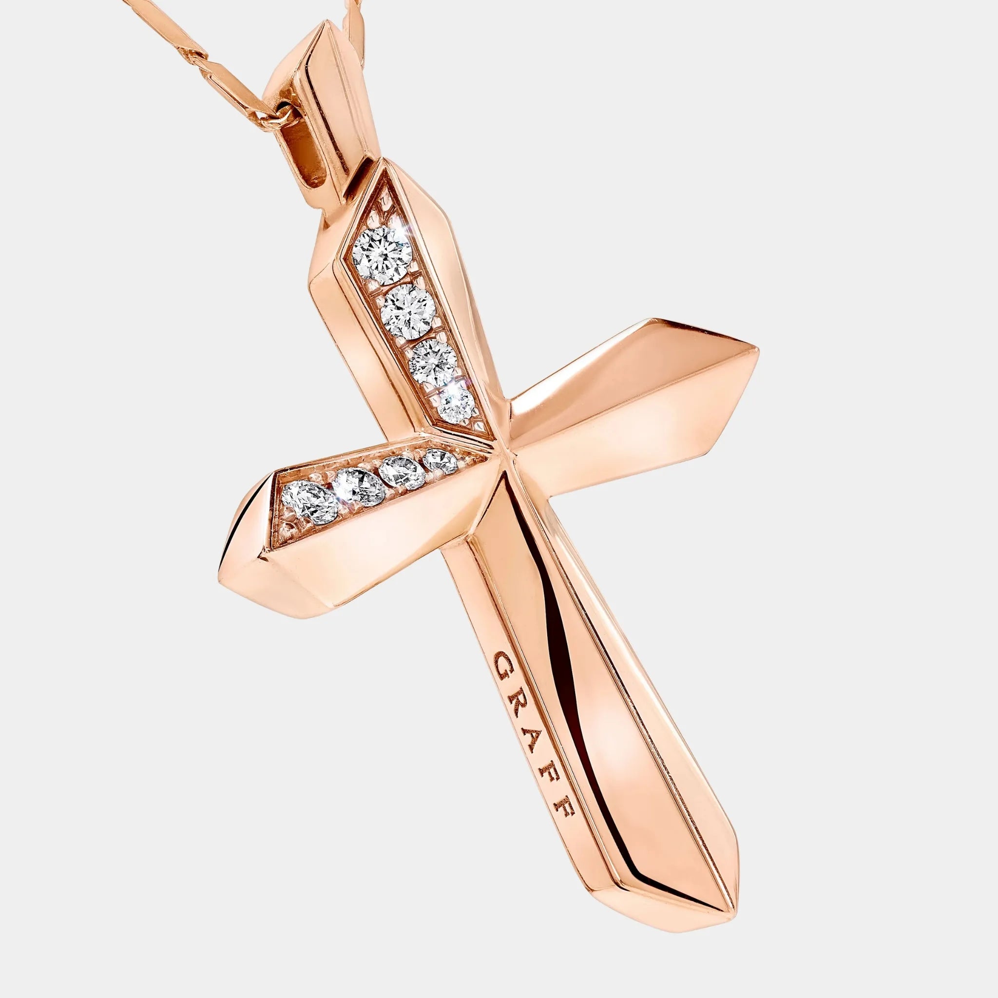 Classic Graff Cross Pendant Rose Gold, Close