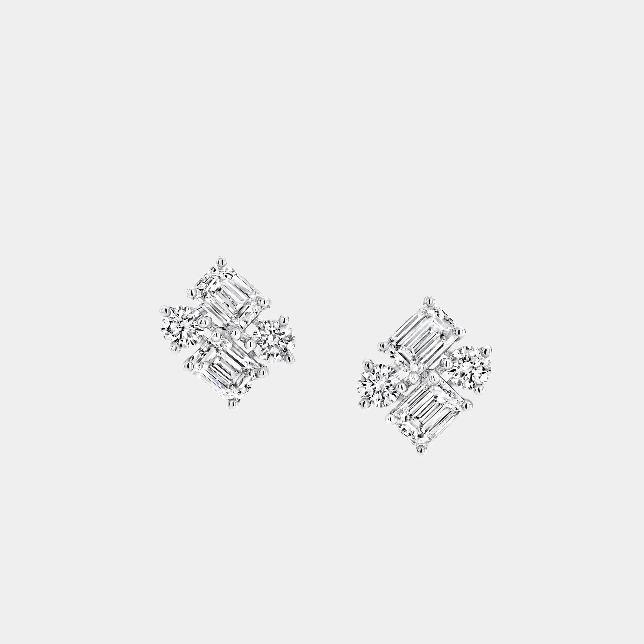 Classic Graff Emerald Cut and Round Diamond Earrings, Front