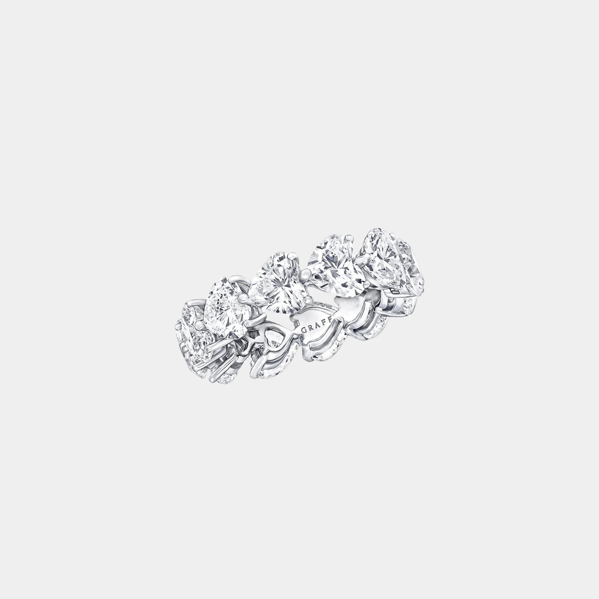 Classic Graff Heart Shape Diamond Wedding Band Platinum, Front