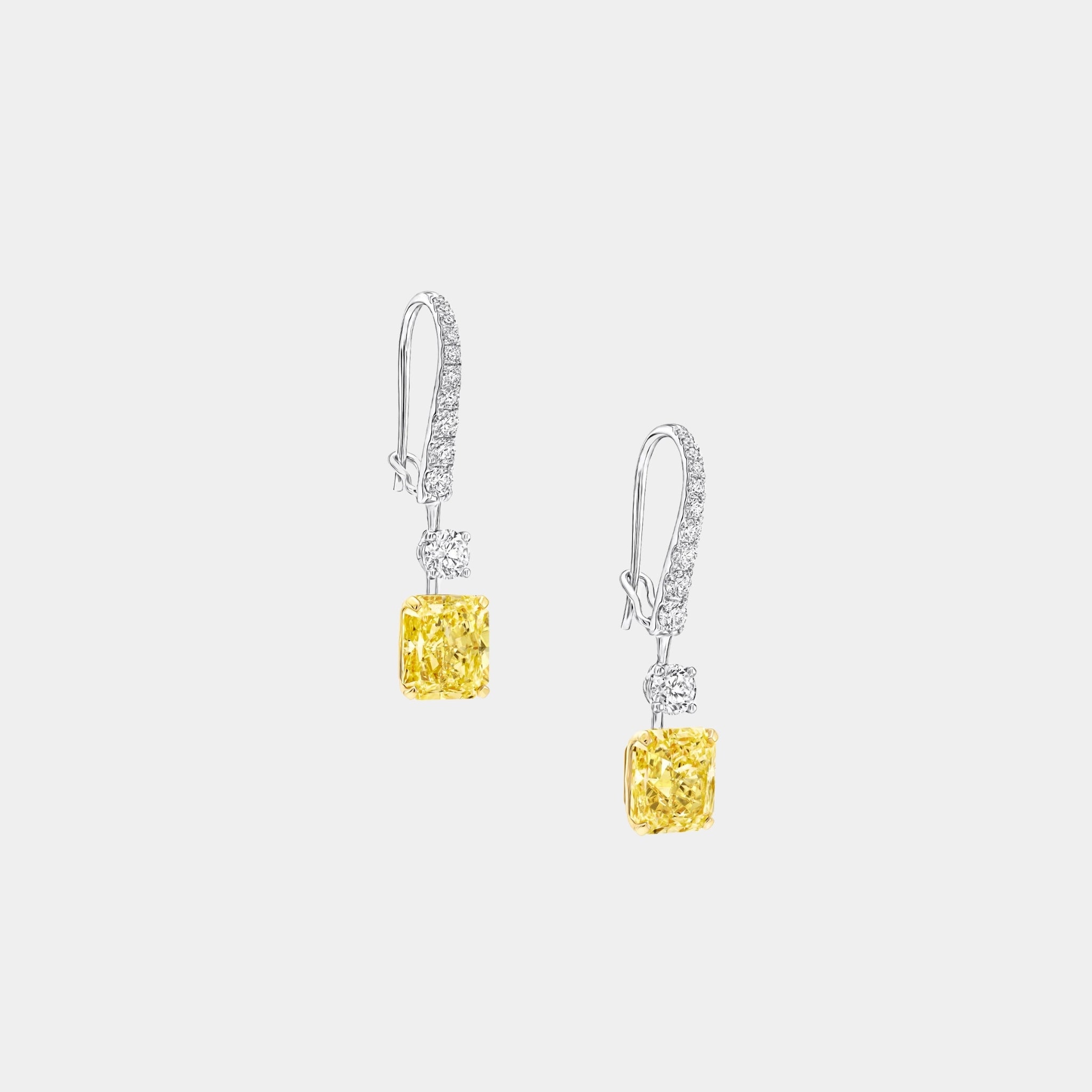 Classic Graff Radiant Cut Yellow Diamond Solitaire Earrings, Side