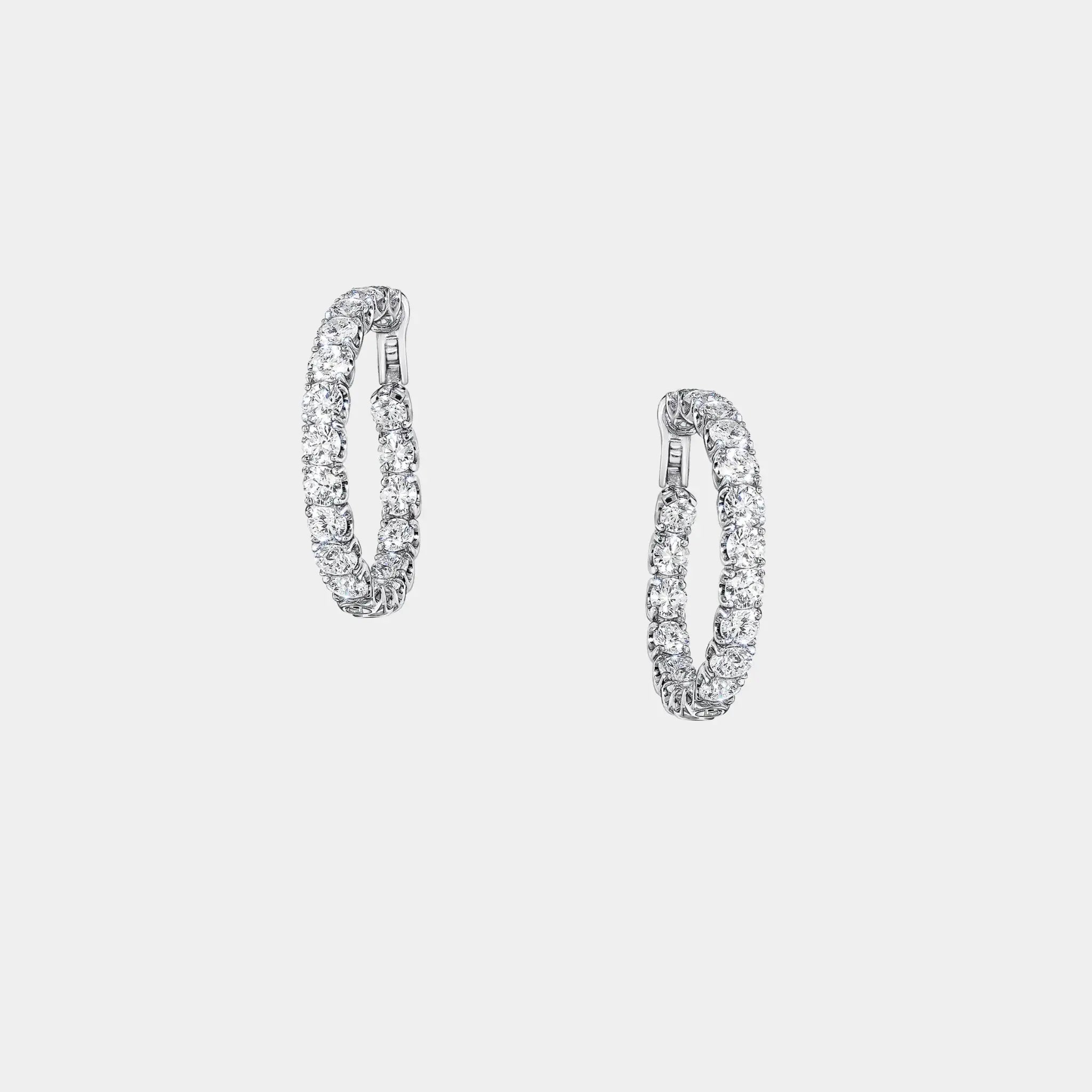 Classic Graff Round Diamond Hoop Earrings White Gold, Front