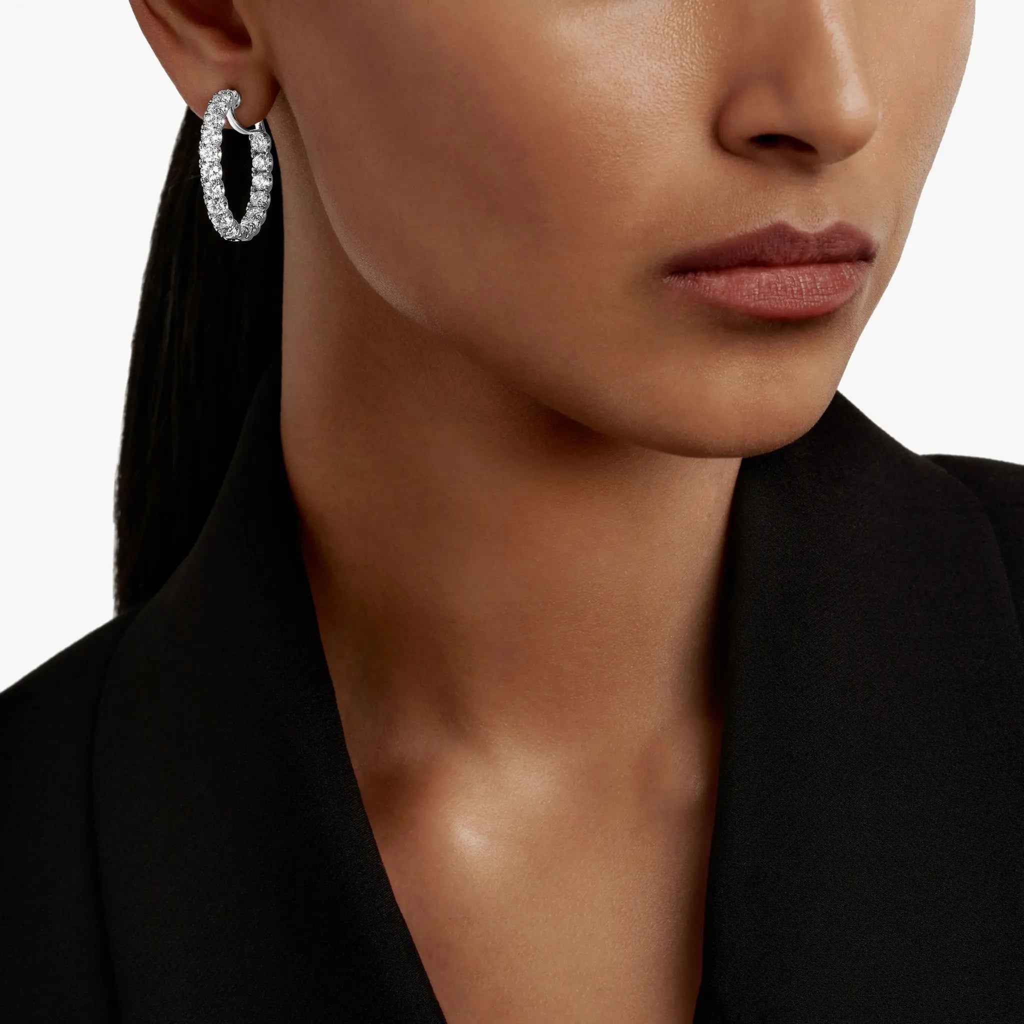 Classic Graff Round Diamond Hoop Earrings White Gold, Model