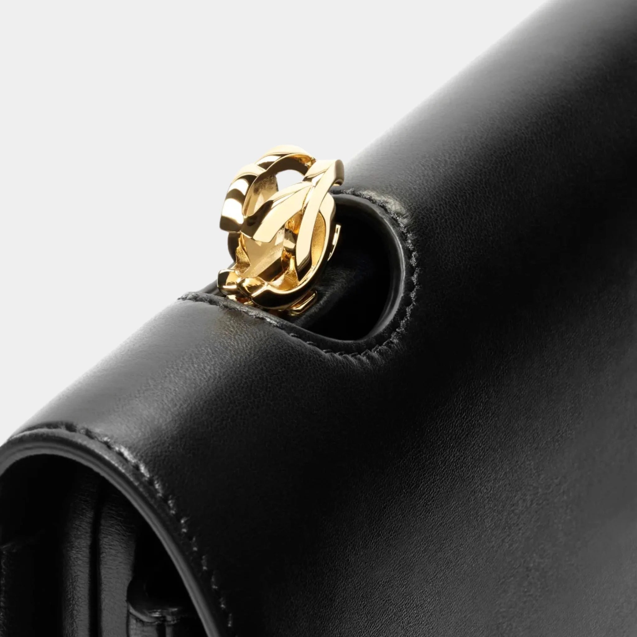 Clutch Bag Shiny Lamb & Gold-Plated Metal Black