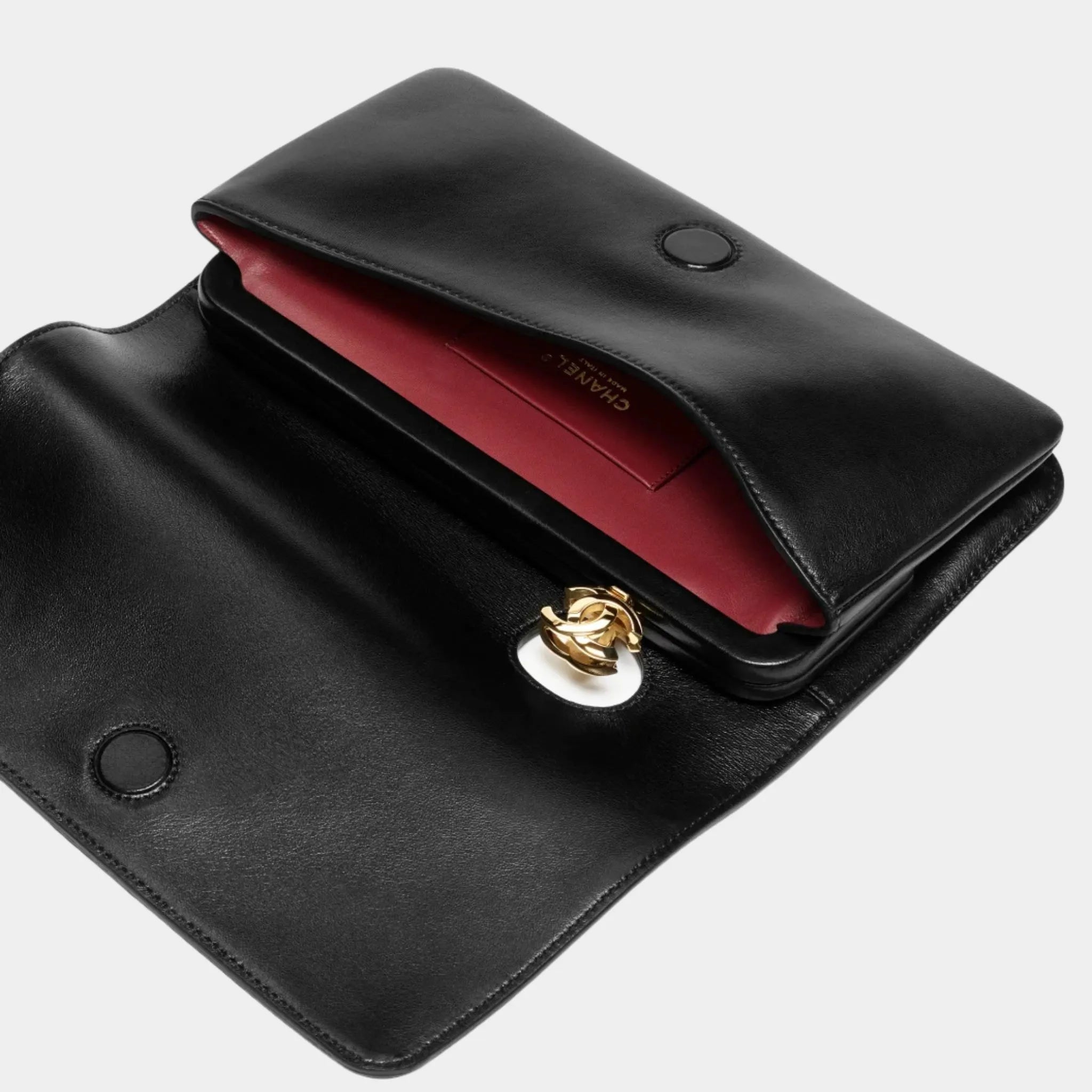 Clutch Bag Shiny Lamb & Gold-Plated Metal Black