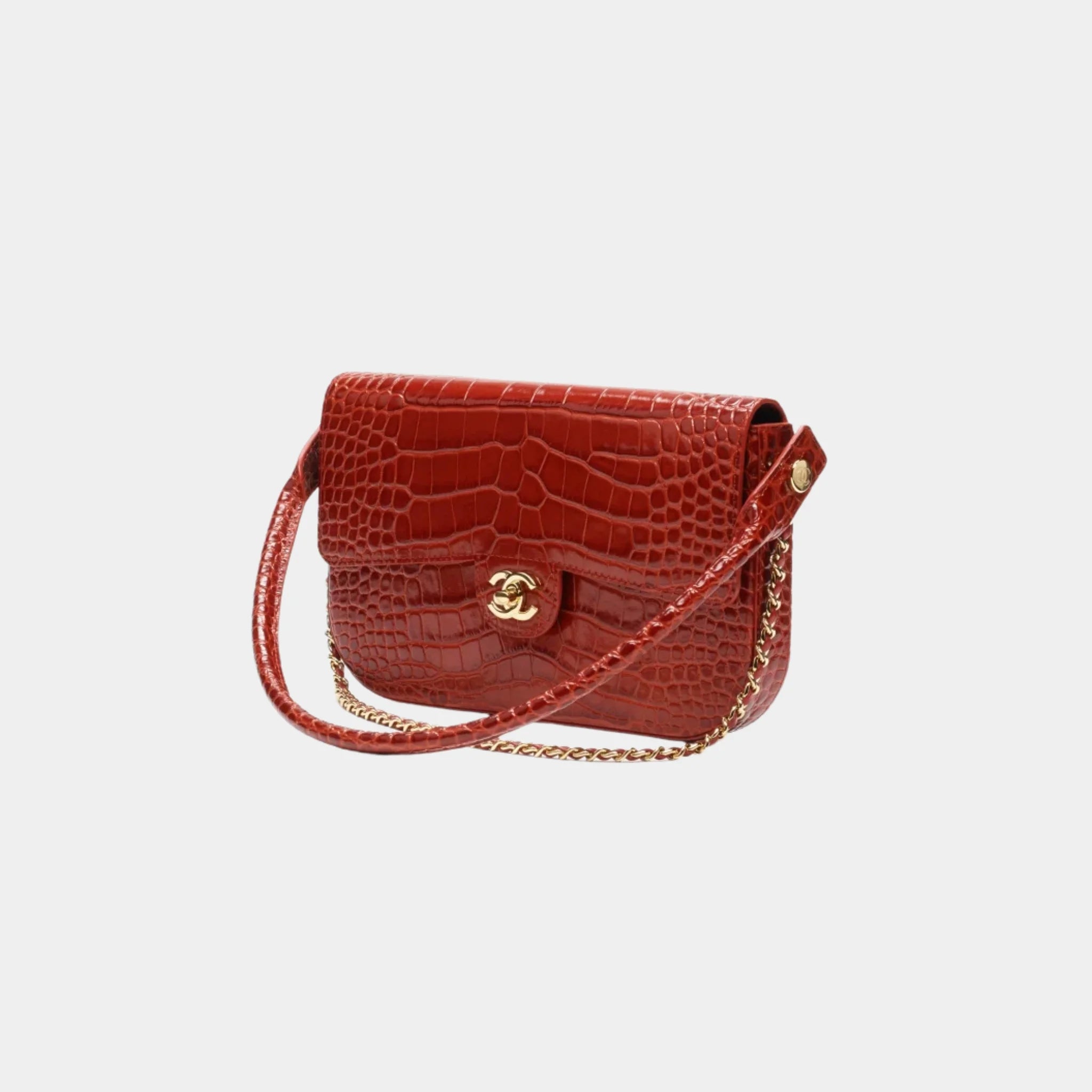 Chanel Clutch in Burgundy Crocodile Embossed Calfskin, Side