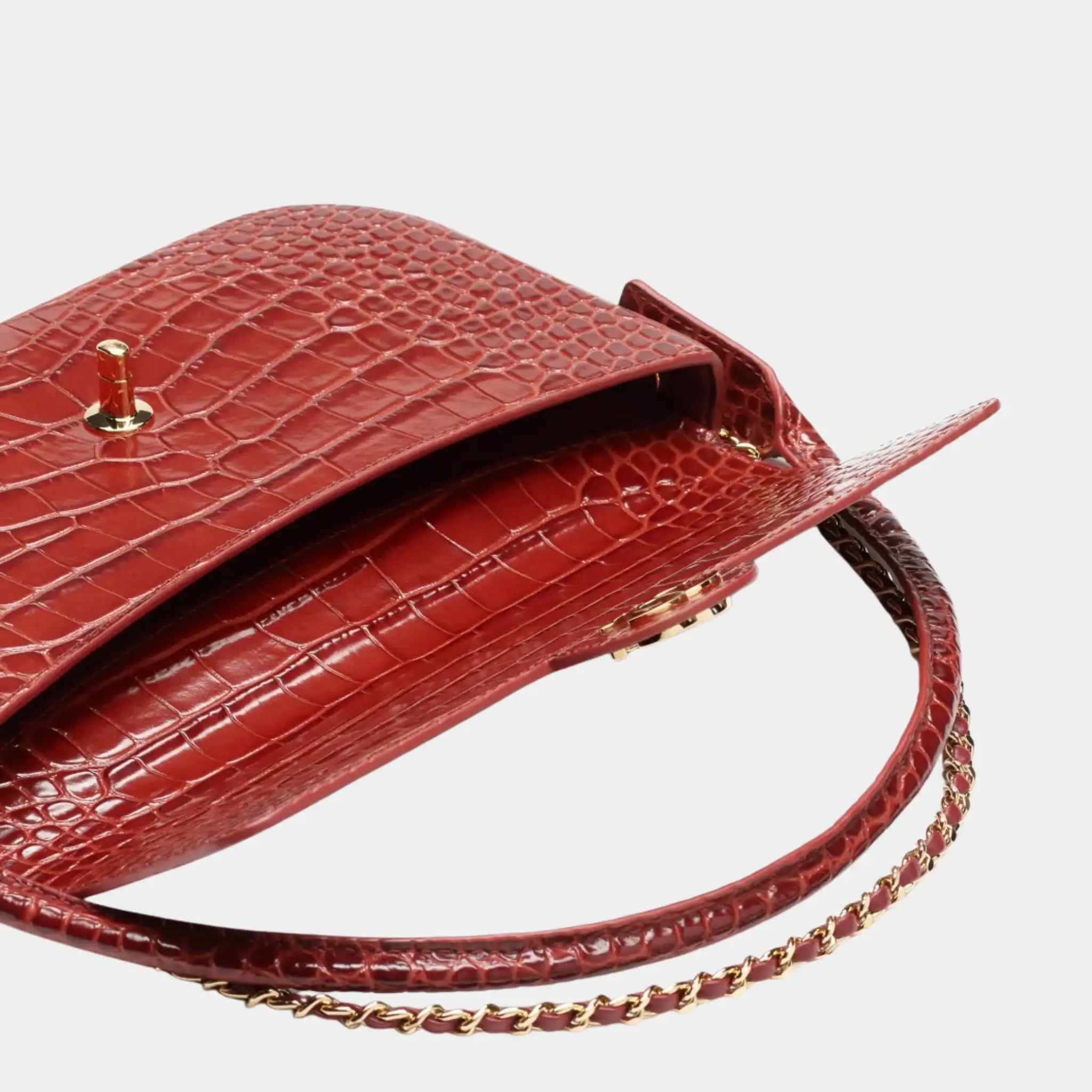 Chanel Clutch in Burgundy Crocodile Embossed Calfskin, Top