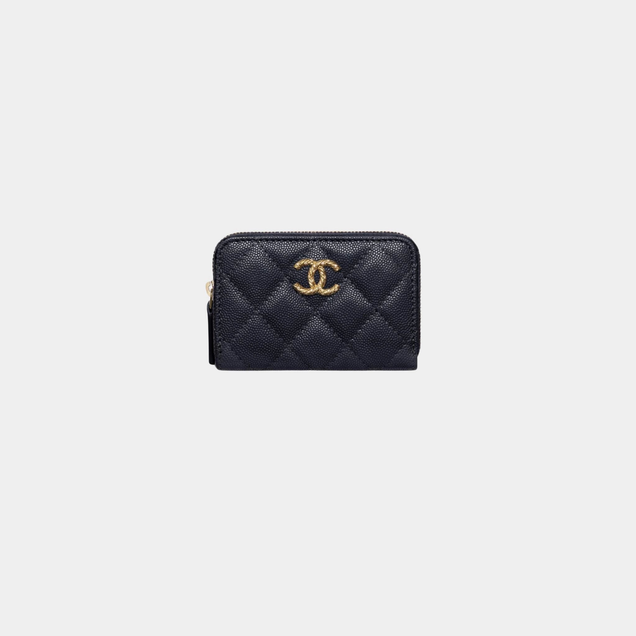 Chanel Coin Purse Shiny Grained Calfskin & Gold Tone Metal, Dark Blue