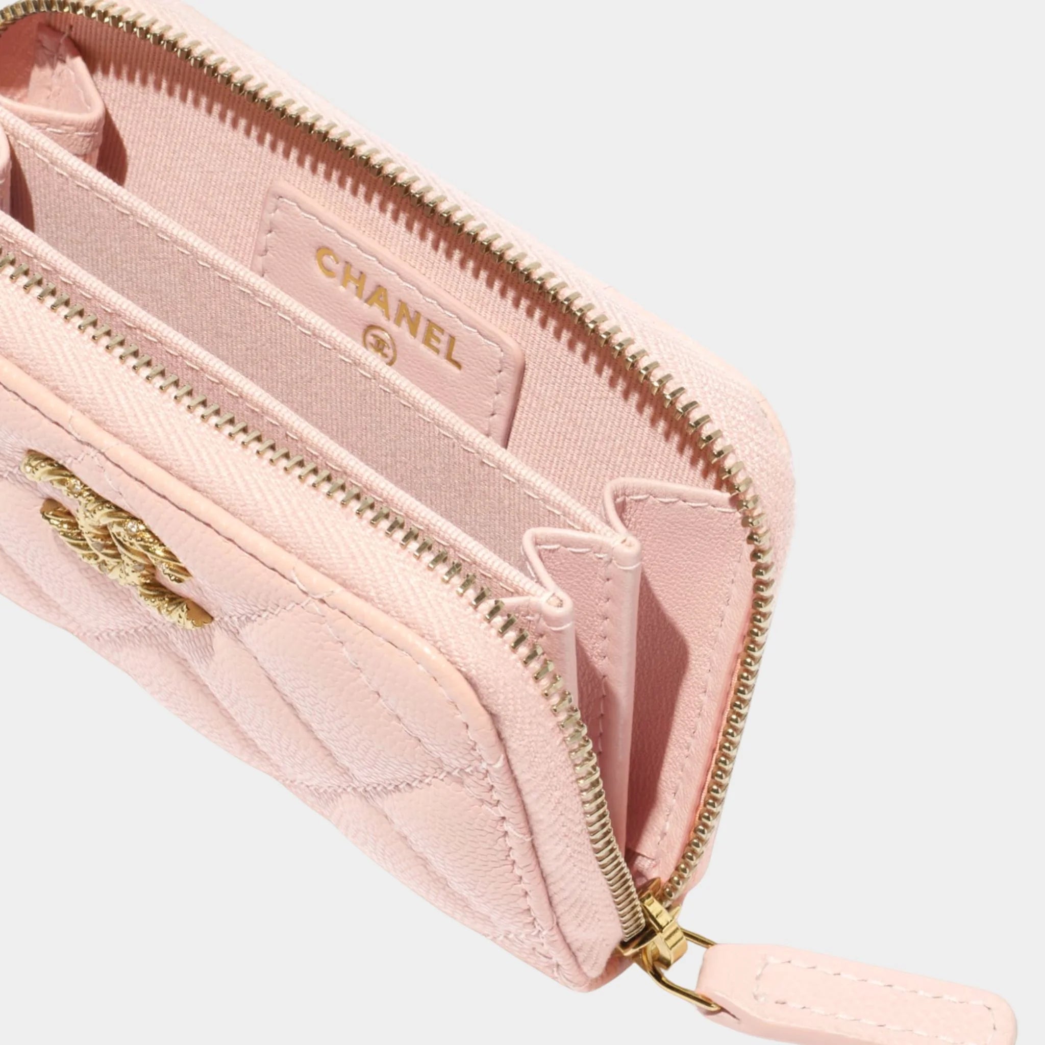 Chanel Coin Purse Shiny Grained Calfskin & Gold Tone Metal, Light Pink