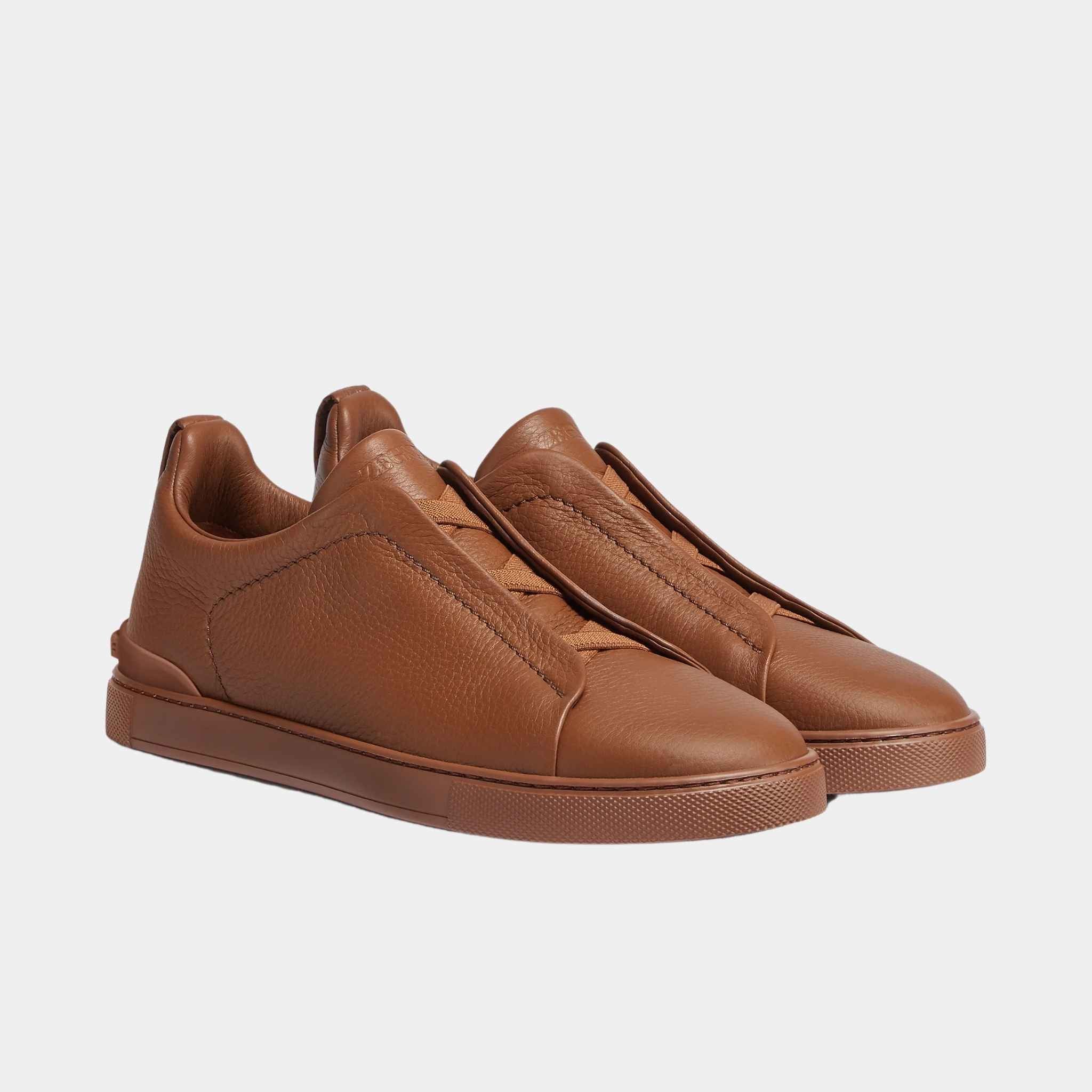 Zegna Deerskin Triple Stitch Sneakers, Foliage, Front