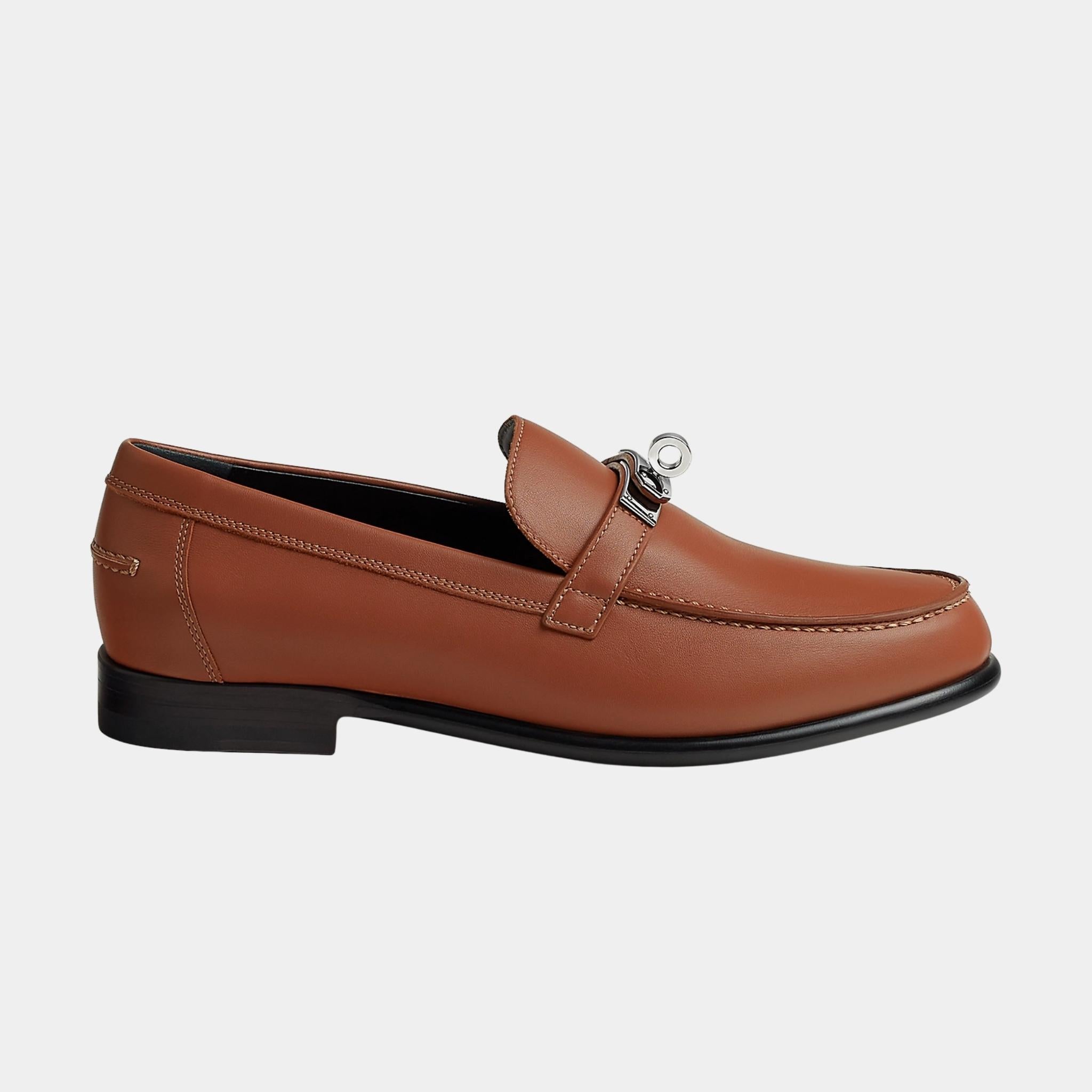 Hermes Destin Loafer in Calfskin with Palladium Plated Buckle, Gold, Side