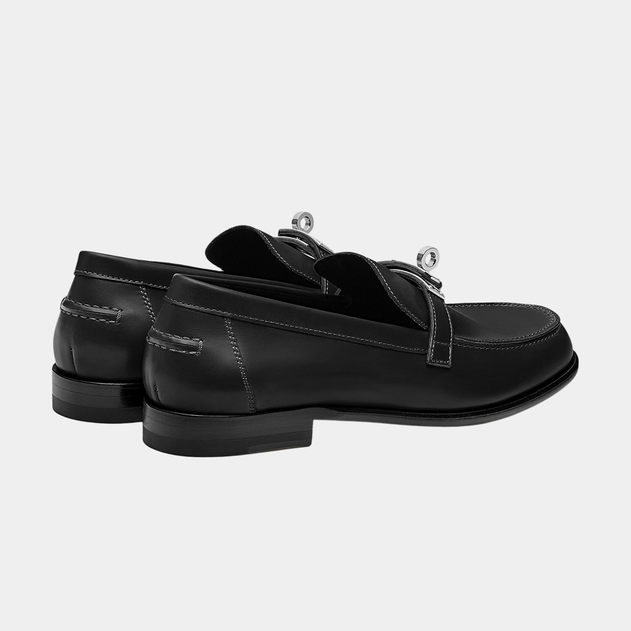 Hermes Destin Loafer in Calfskin with Palladium Plated Buckle, Noir, Back