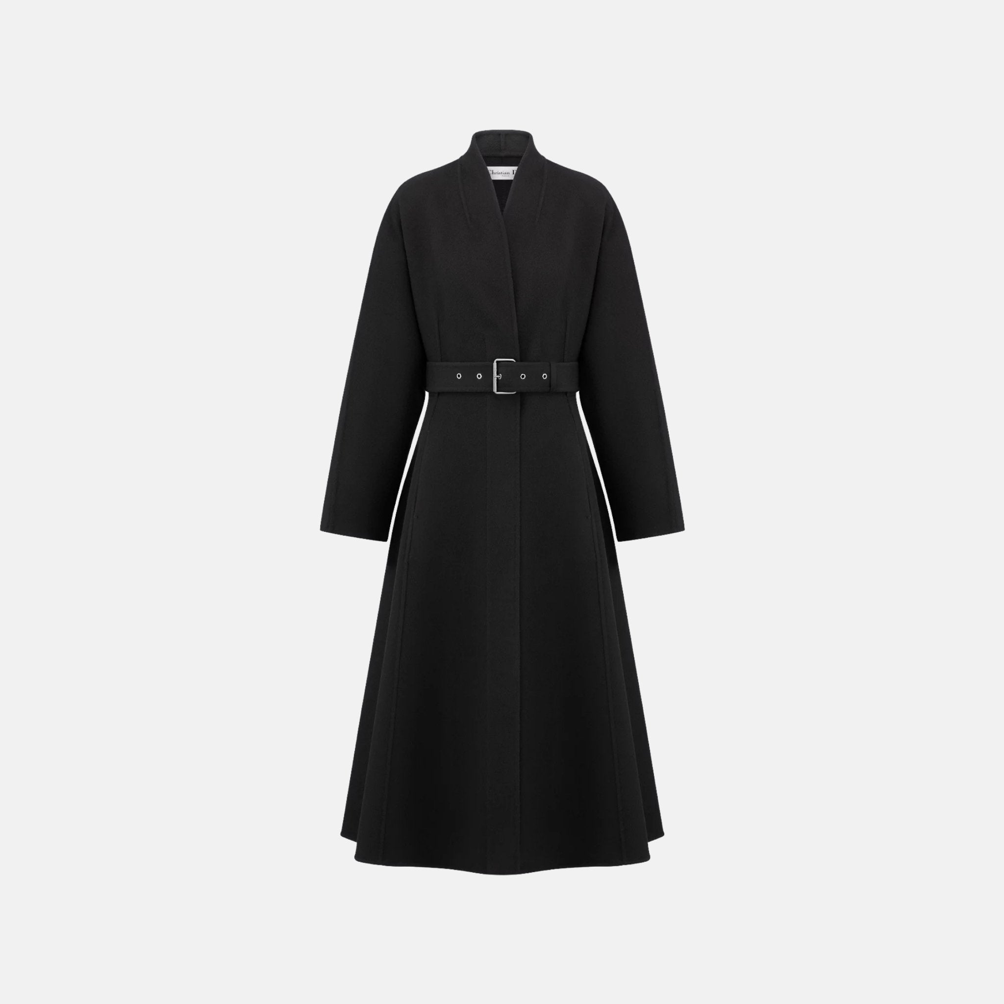 Dior Belted Coat In Virgin Wool And Cashmere, Black, Front
